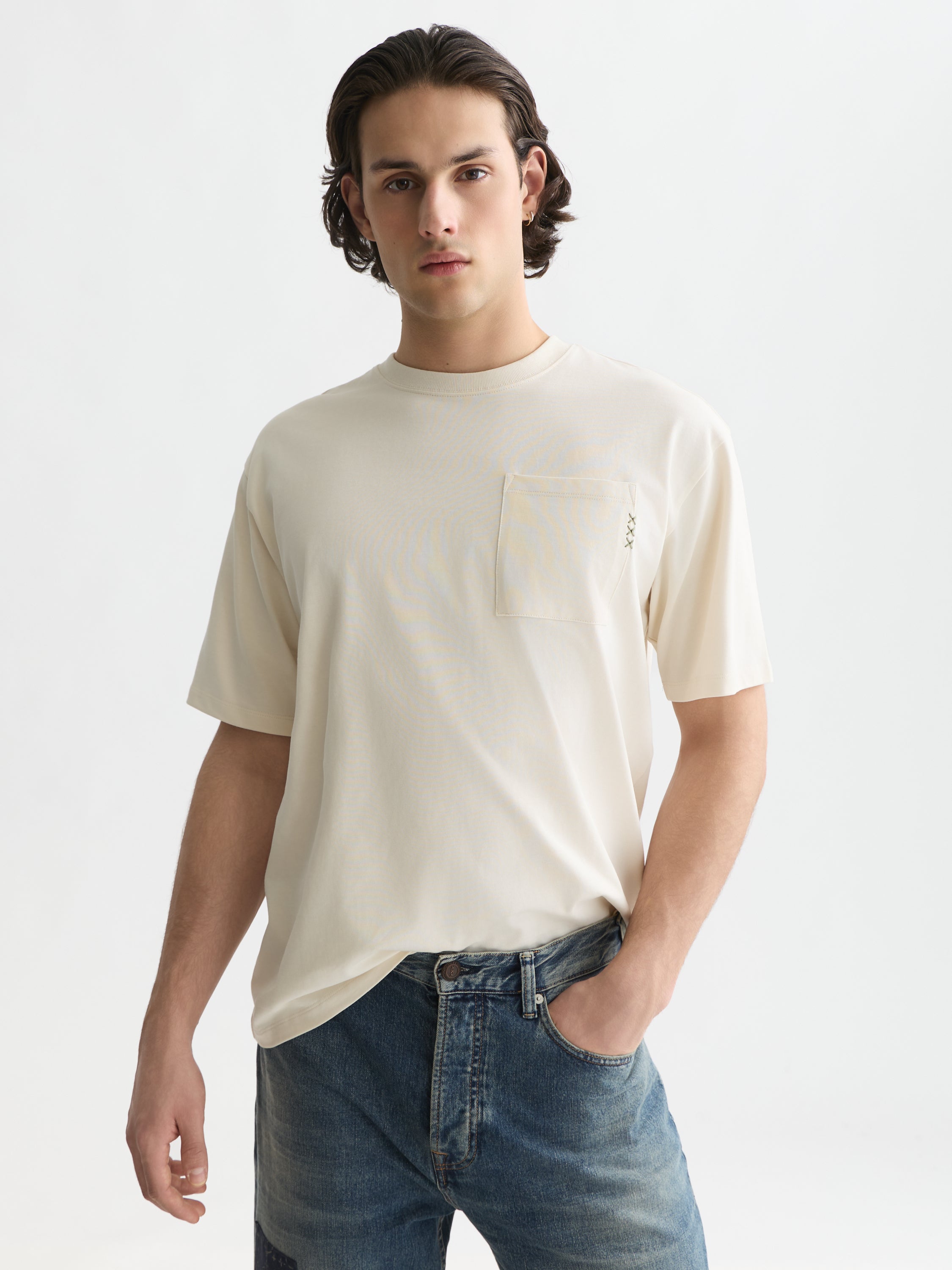 Seasonal Core 3 Crosses Chest Pocket Loose Fit T-Shirt - Eggnog
