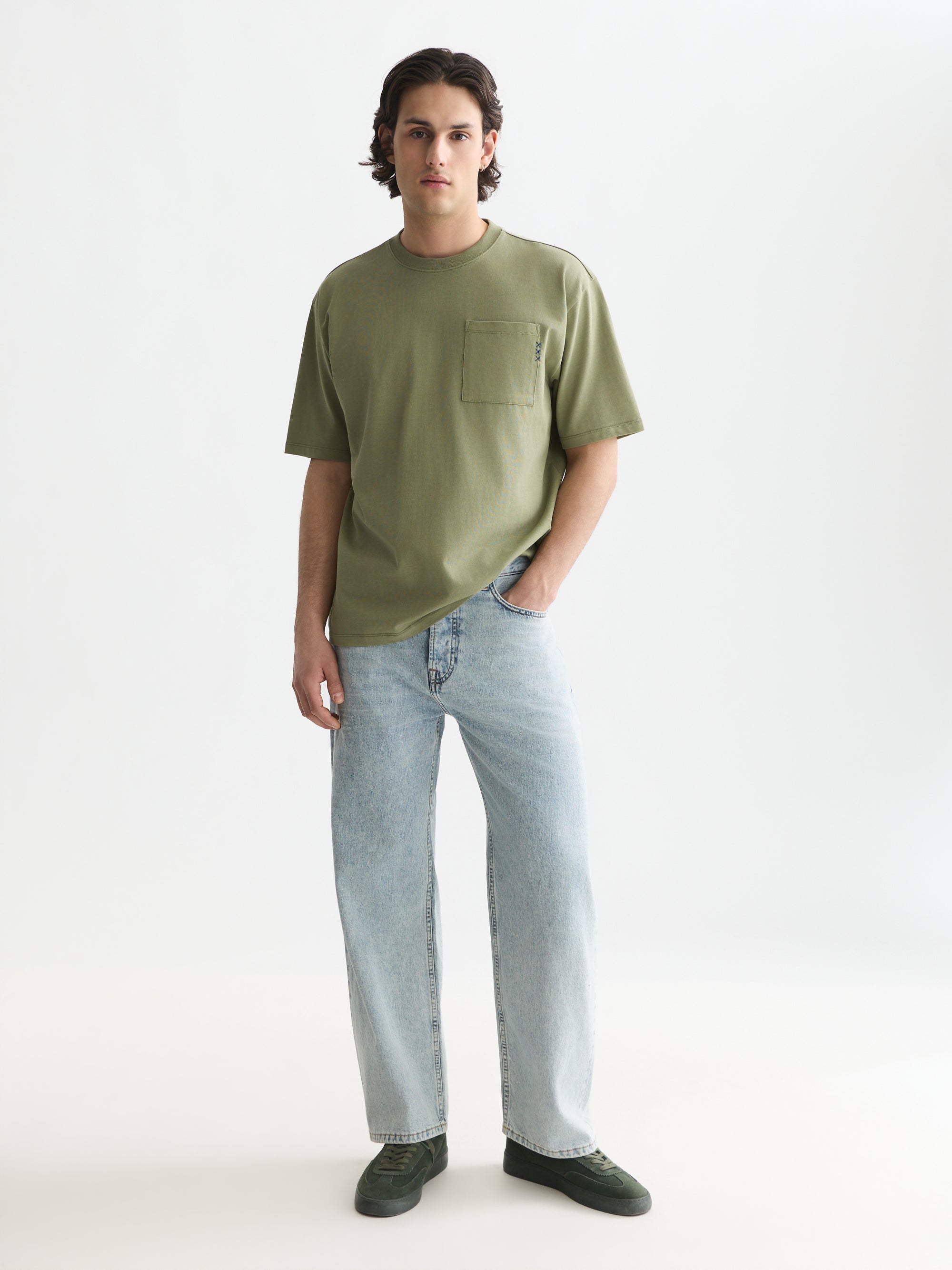 Seasonal Core 3 Crosses Chest Pocket Loose Fit T-Shirt - Oil Green