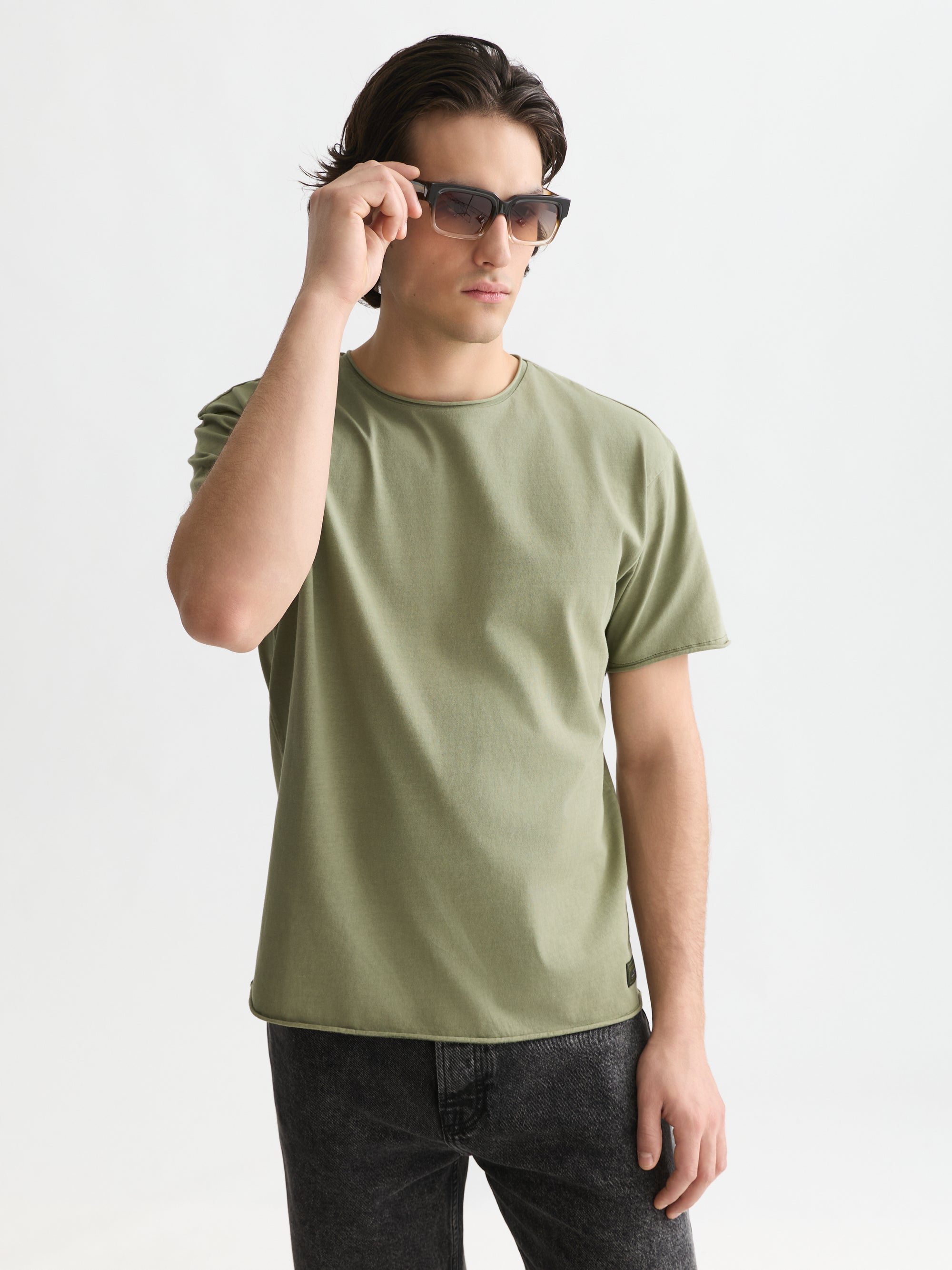 Seasonal Core Raw-Edged Garment-Dyed Relaxed Fit T-Shirt - Oil Green