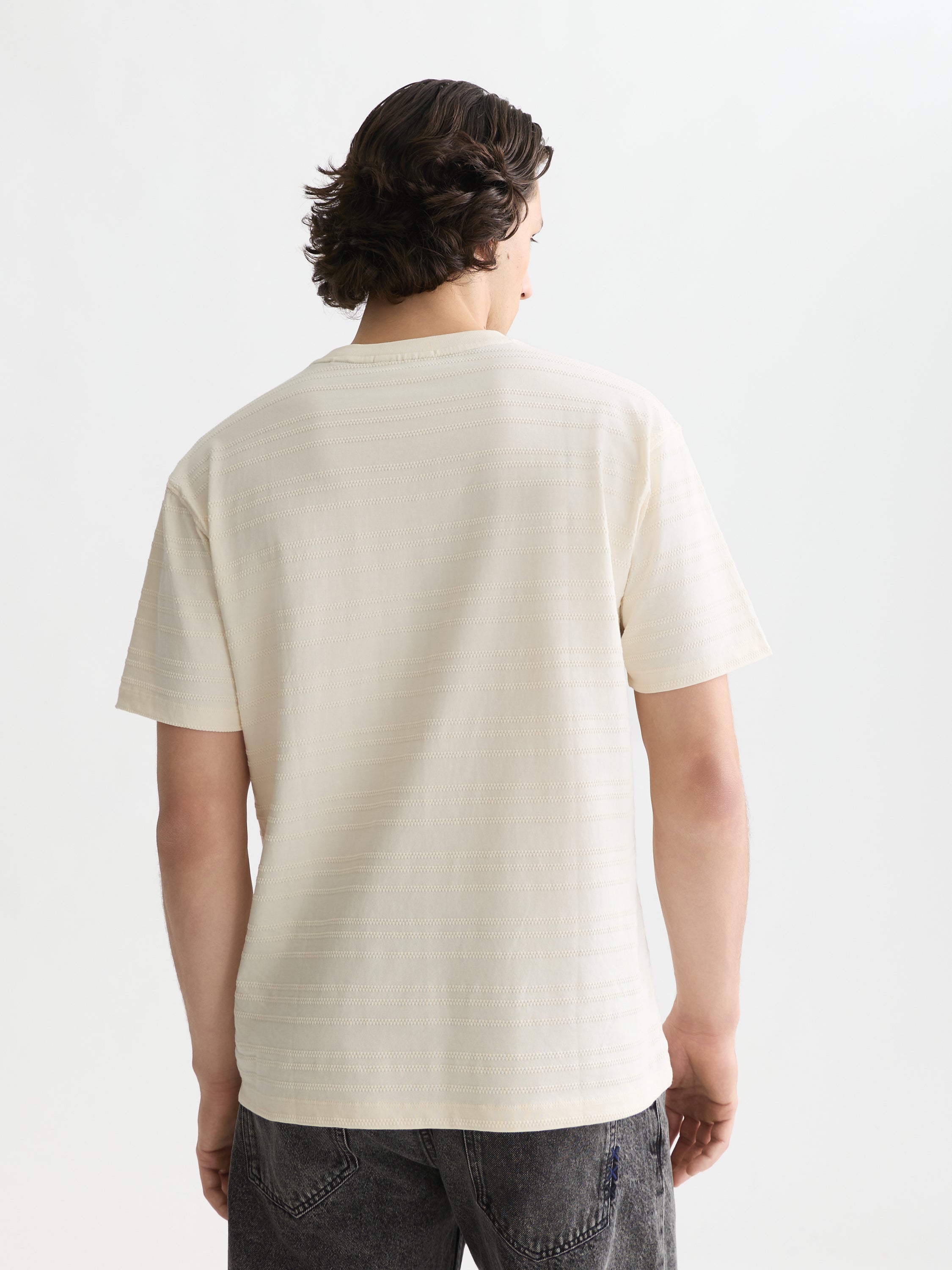 Textured Jacquard Relaxed Fit T-Shirt - Eggnog