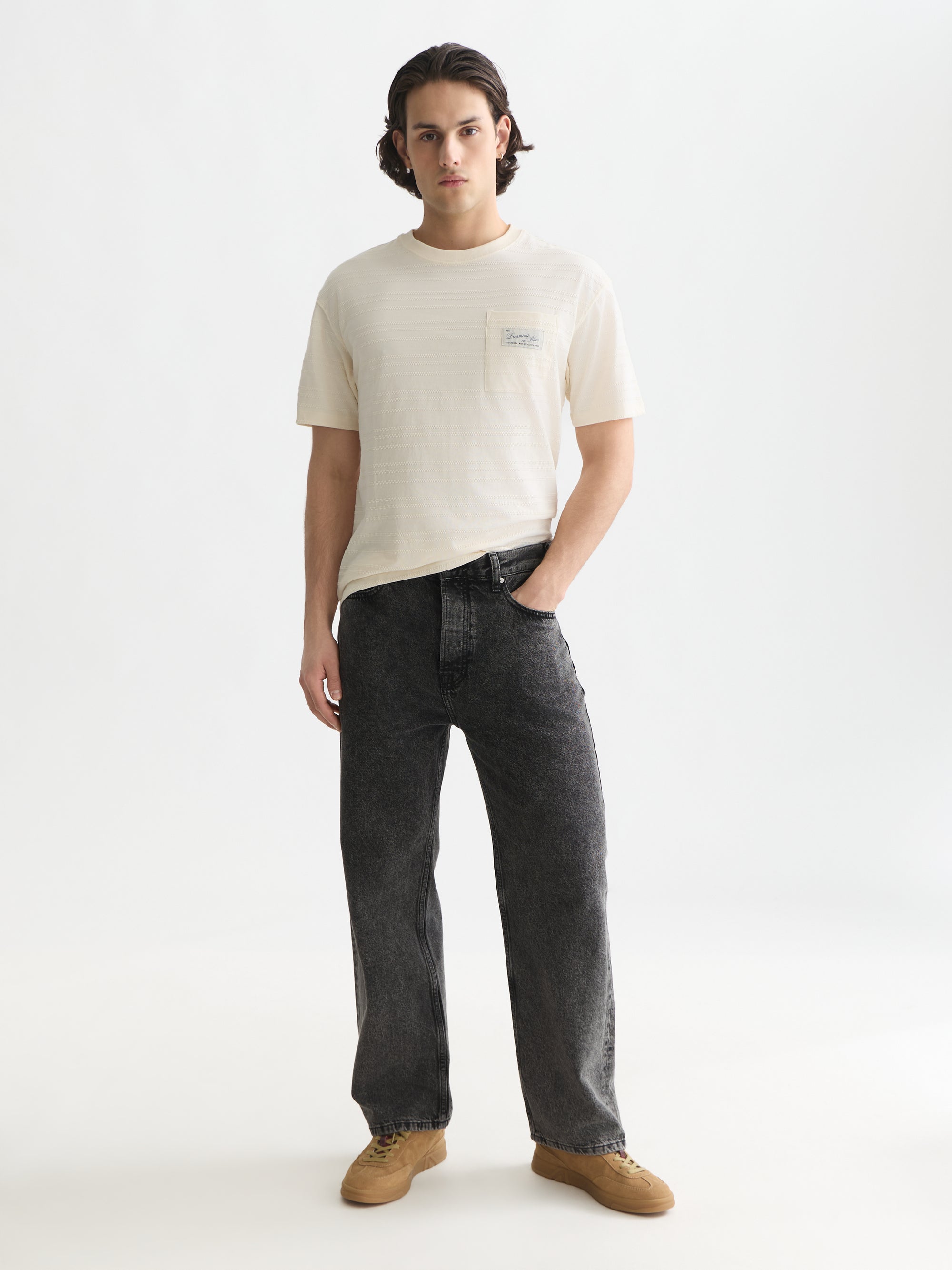 Textured Jacquard Relaxed Fit T-Shirt - Eggnog