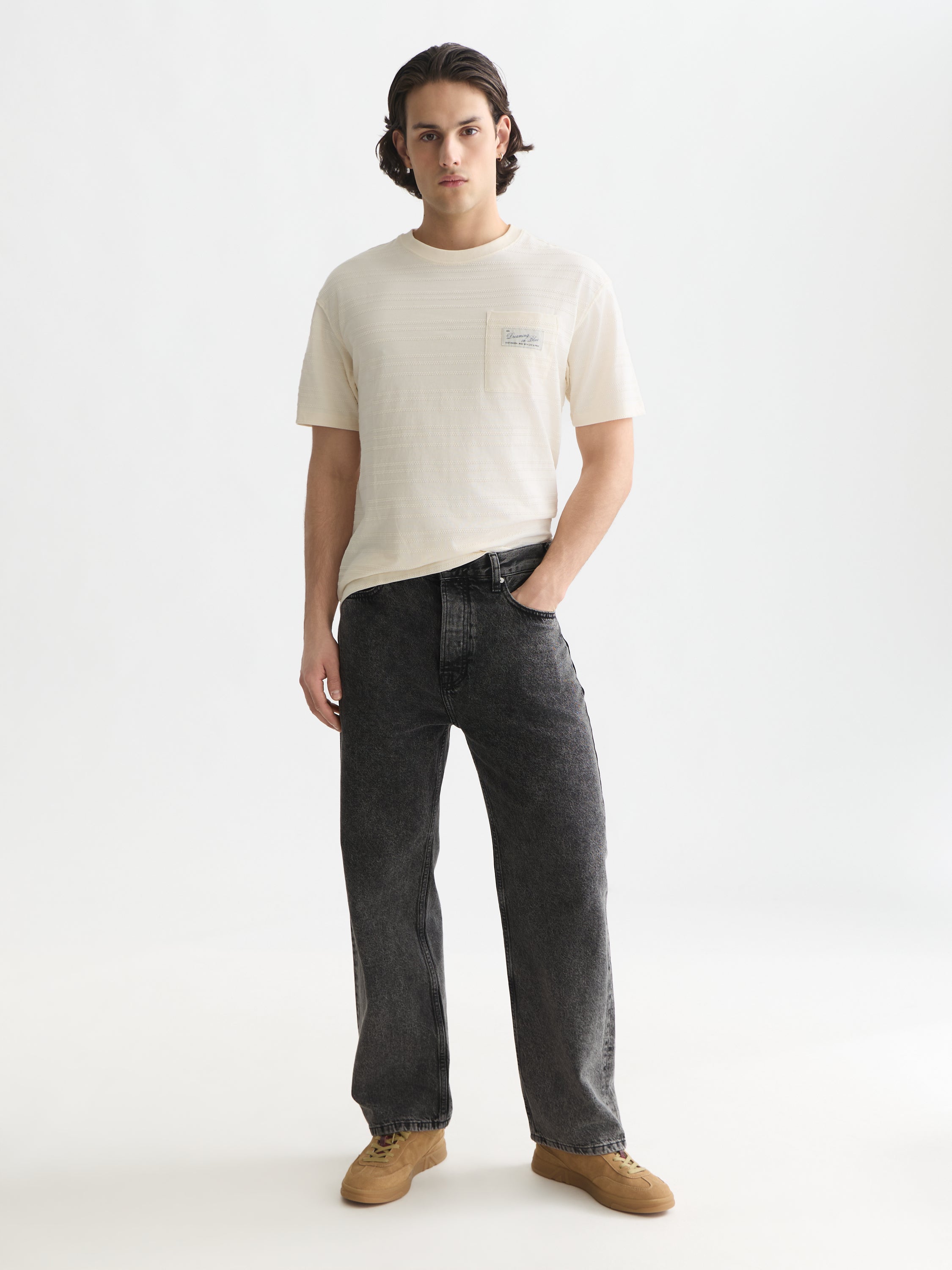 Textured Jacquard Relaxed Fit T-Shirt - Eggnog