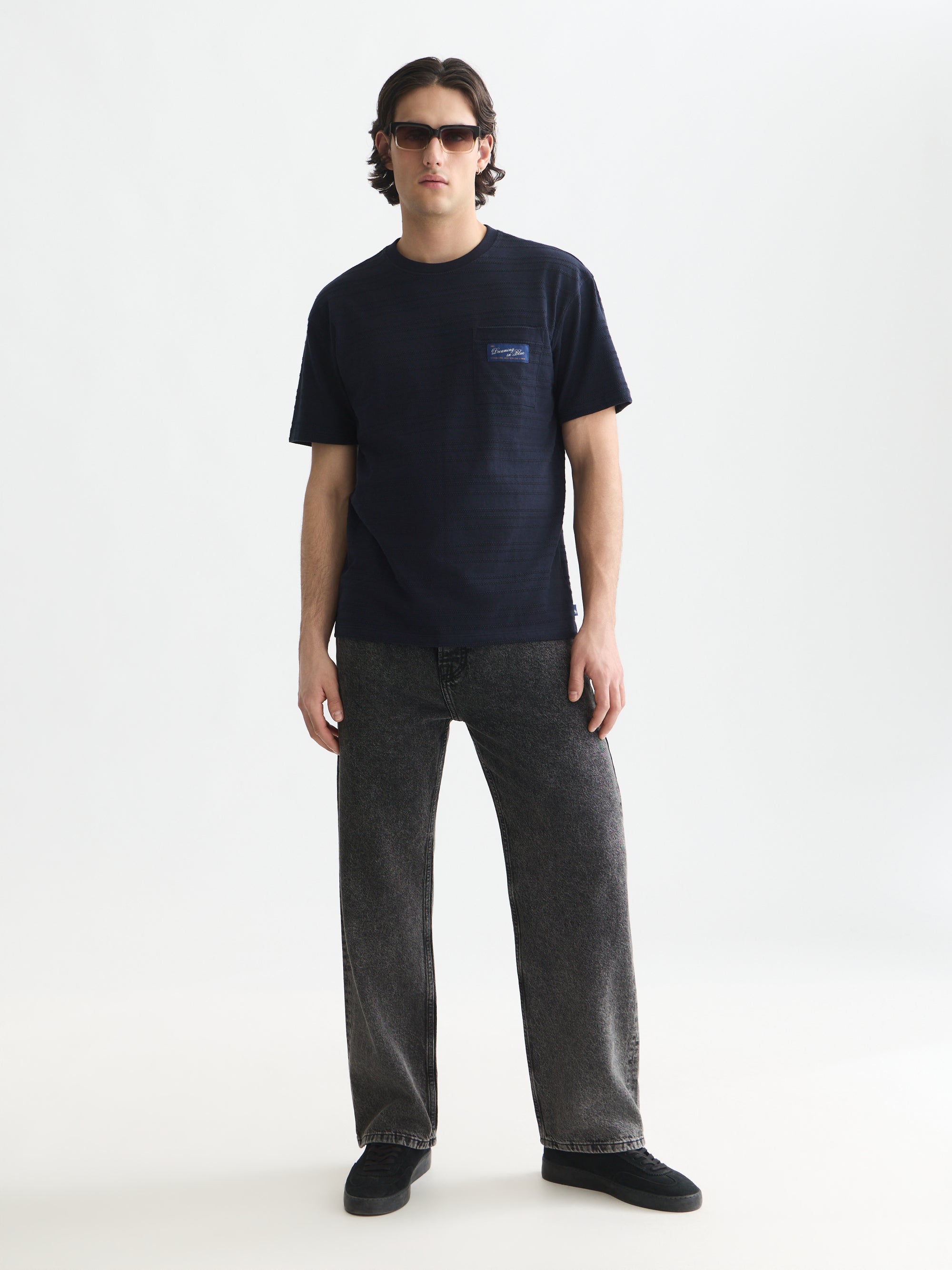 Textured Jacquard Relaxed Fit T-Shirt - Sky Captain