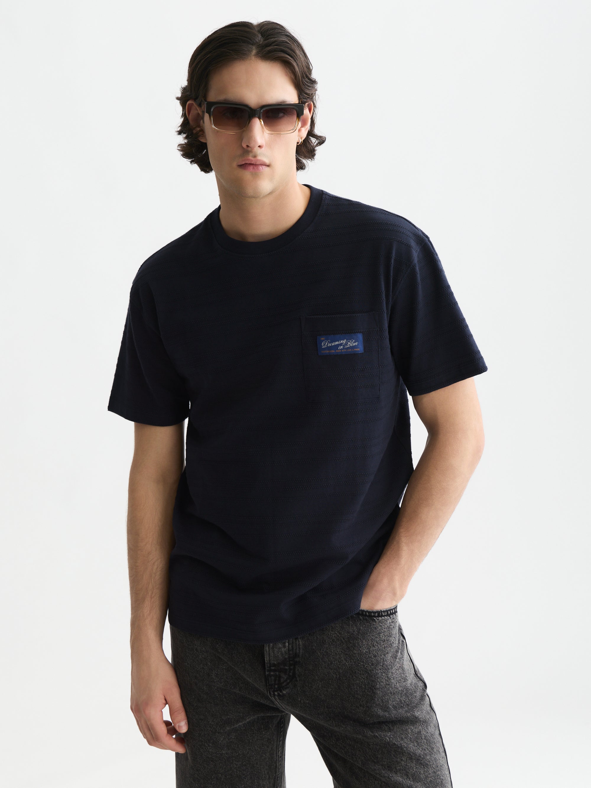 Textured Jacquard Relaxed Fit T-Shirt - Sky Captain