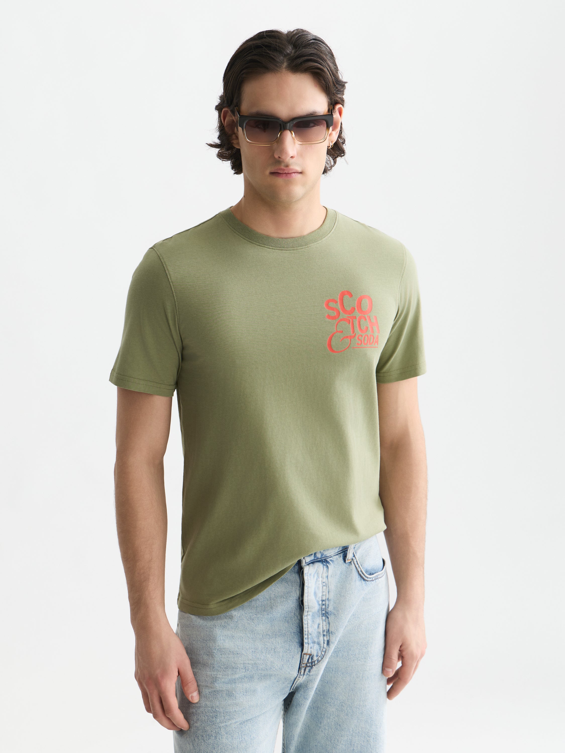 Left Chest Artwork Regular Fit T-Shirt - Oil Green