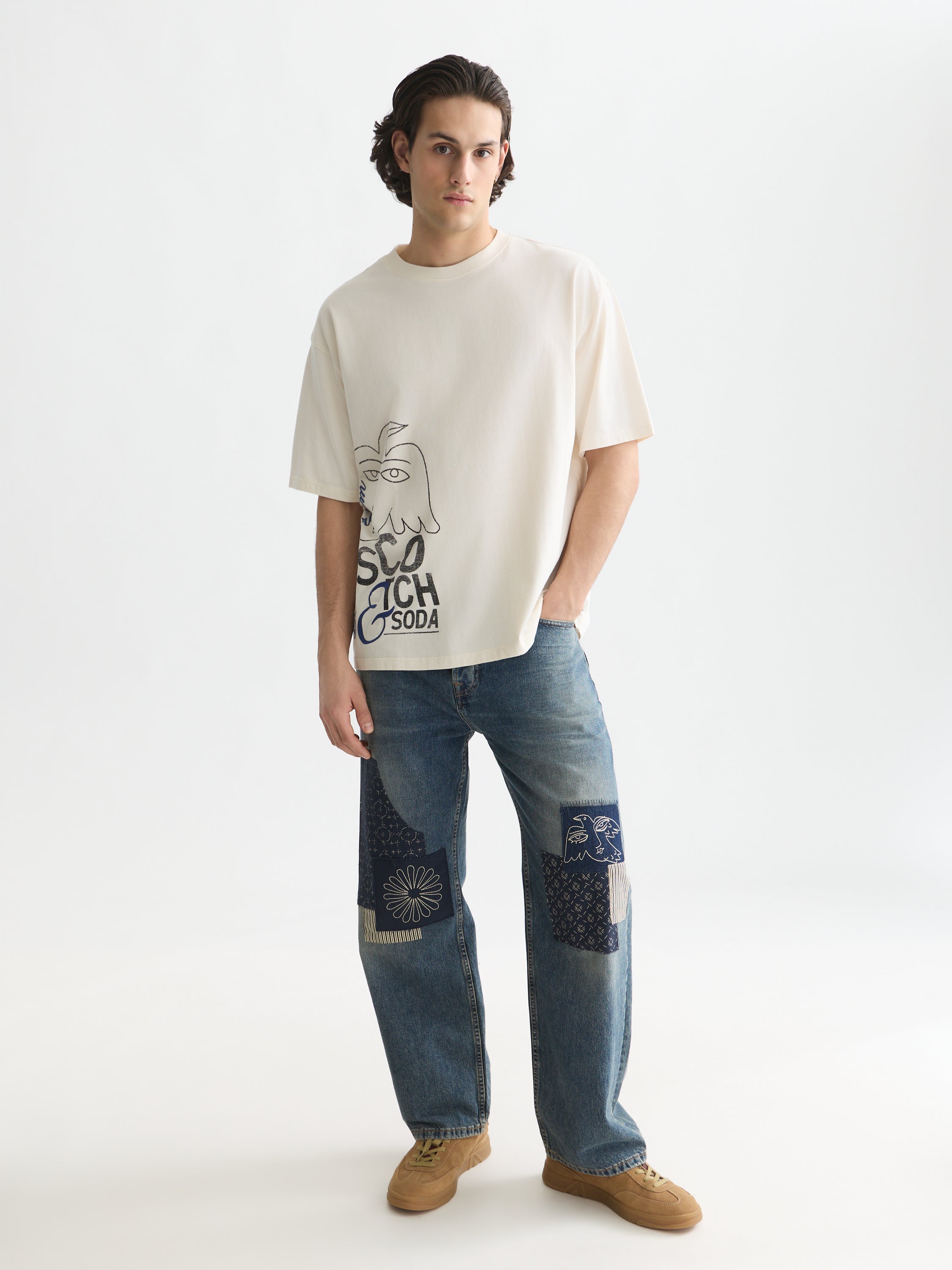 Worked-Out Artwork Loose Fit T-Shirt - Eggnog