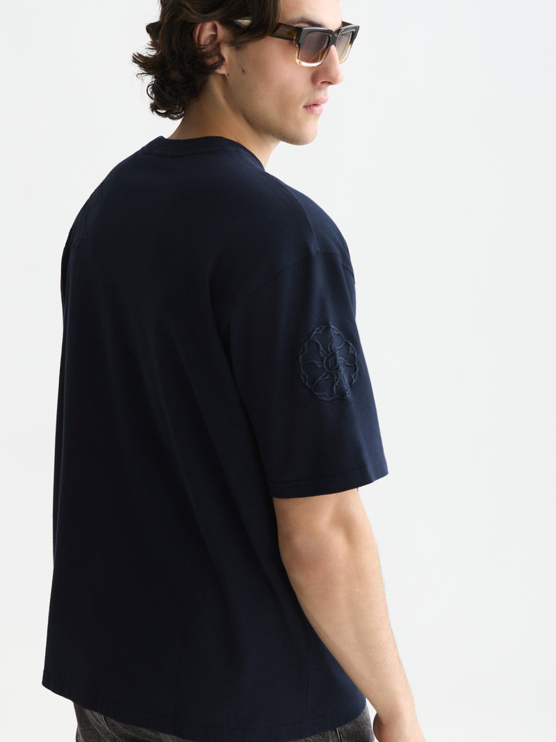 Delfts Blauw Embroidered Artwork Loose Fit T-Shirt - Sky Captain