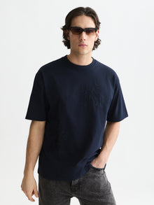 Delfts Blauw Embroidered Artwork Loose Fit T-Shirt - Sky Captain