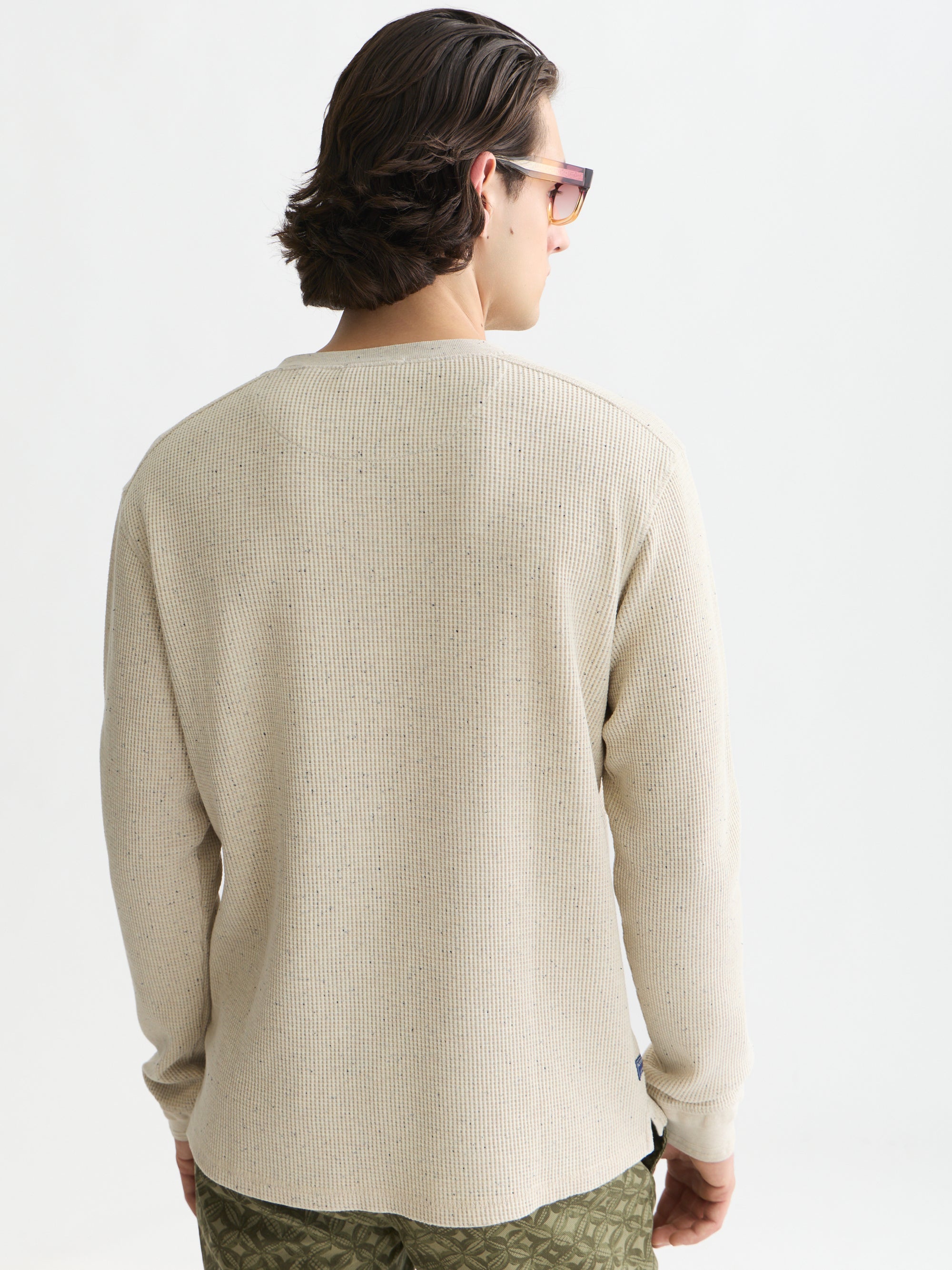 Henley Melange Regular Fit Long-Sleeved T-Shirt - Oatmeal Melange