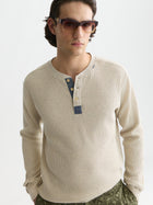 Henley Melange Regular Fit Long-Sleeved T-Shirt - Oatmeal Melange