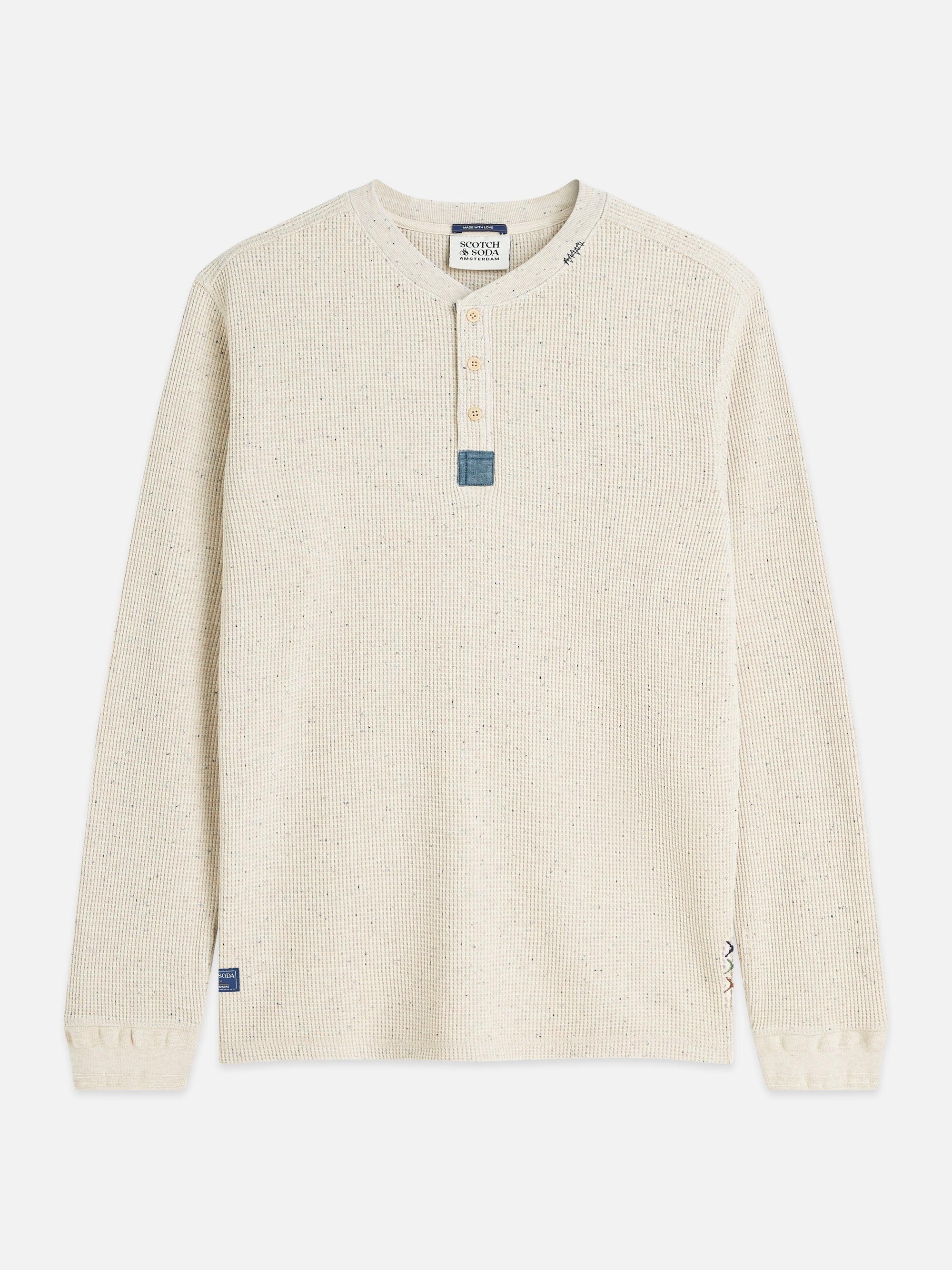 Henley Melange Regular Fit Long-Sleeved T-Shirt - Oatmeal Melange