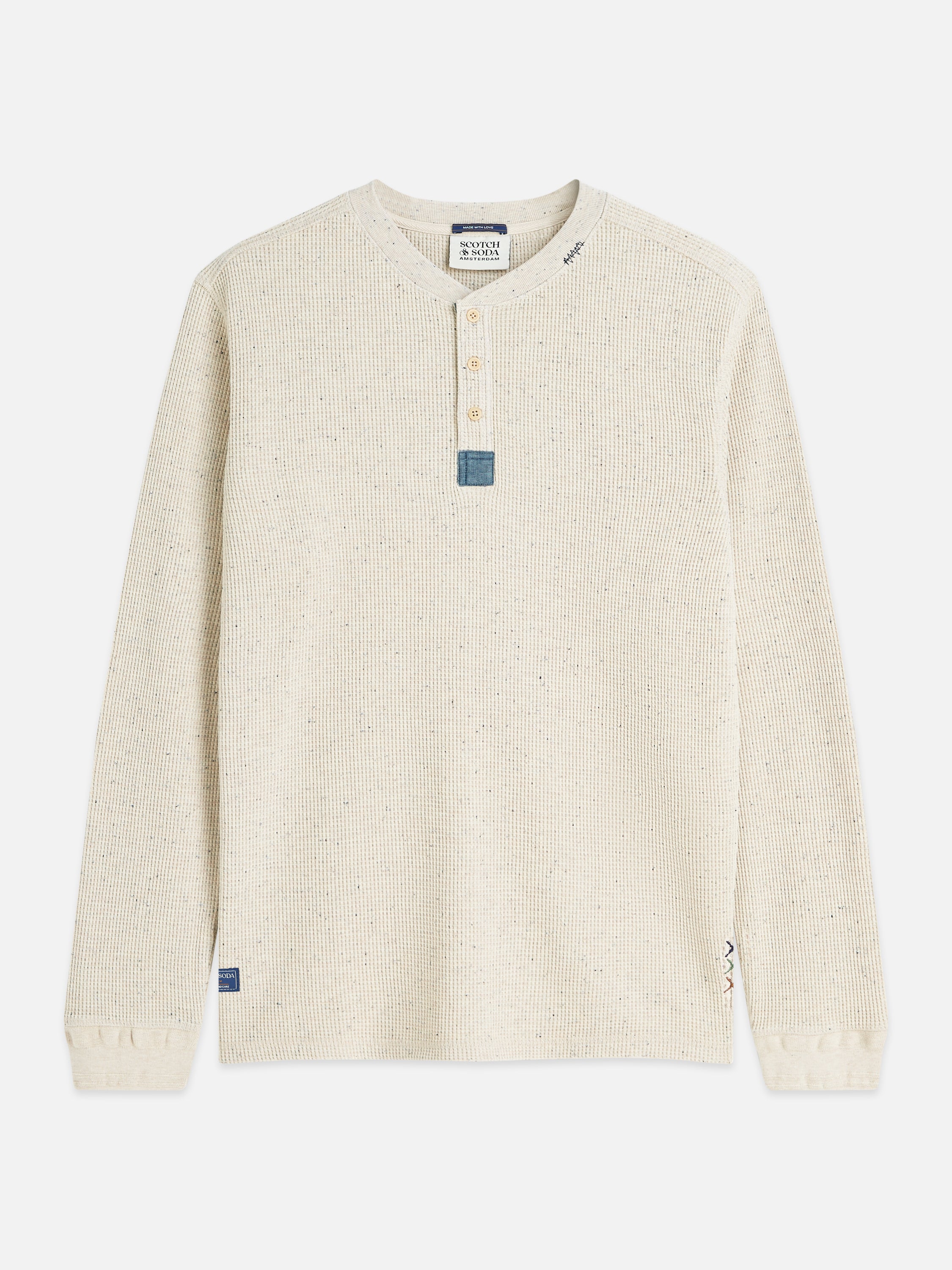 Henley Melange Regular Fit Long-Sleeved T-Shirt - Oatmeal Melange