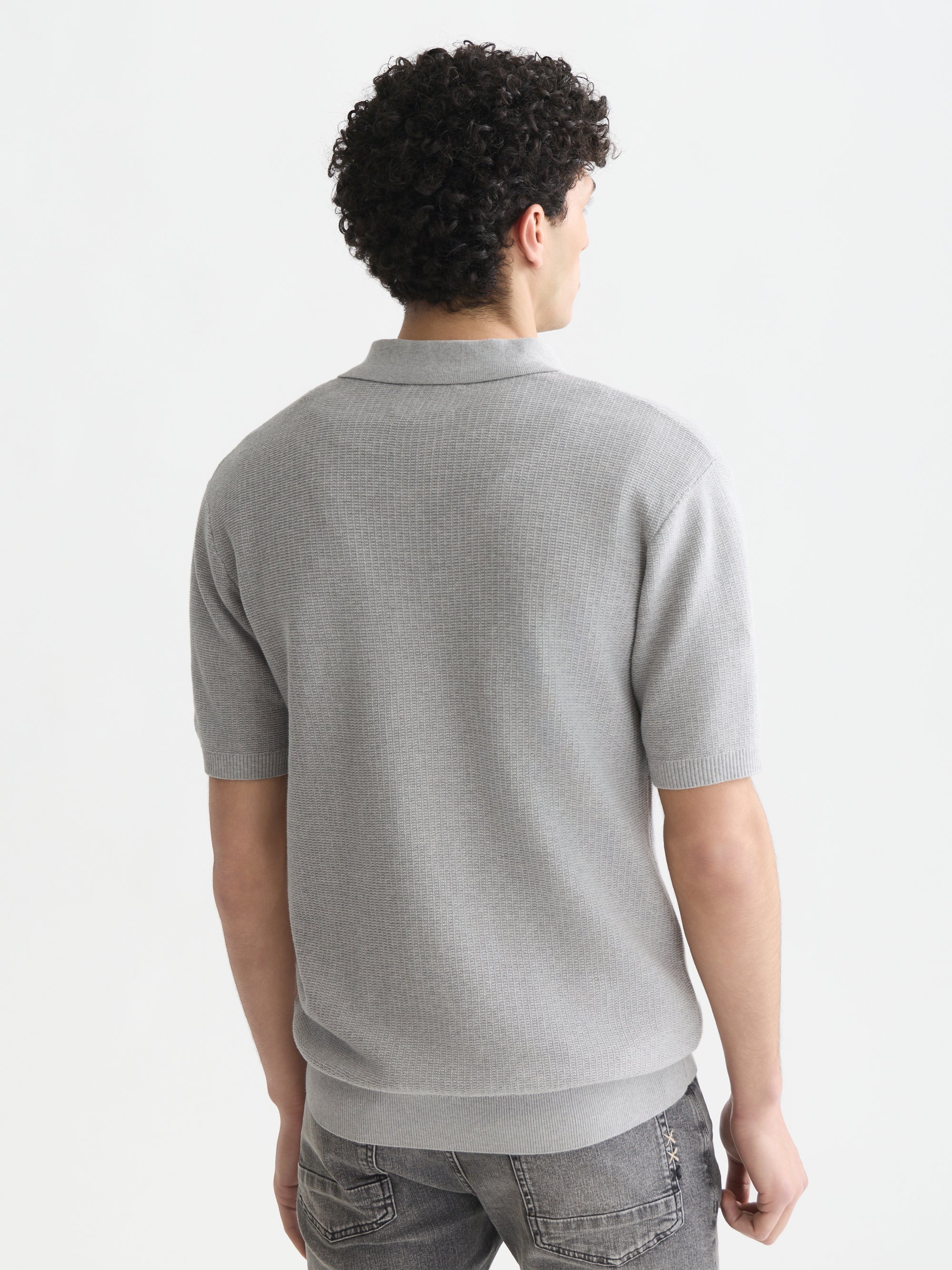 Seasonal Core Structured Knitted Regular Fit Polo - Grey Melange