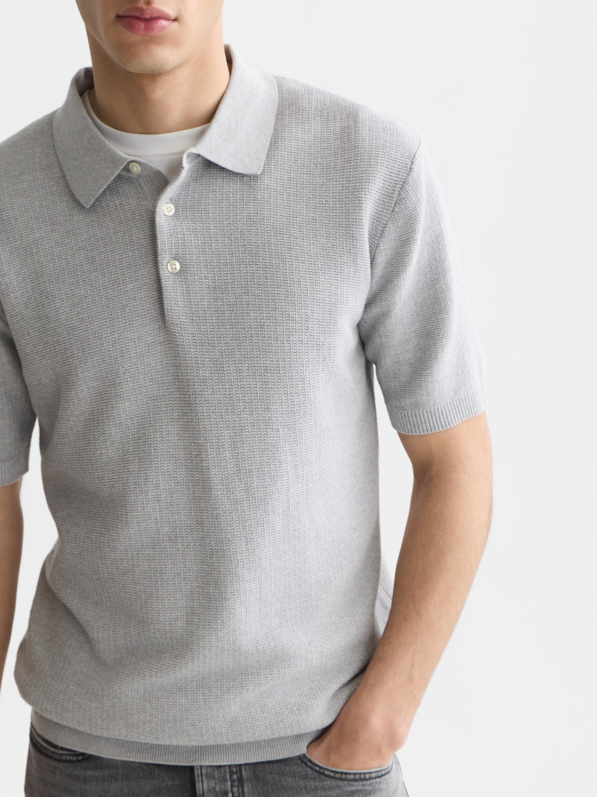 Seasonal Core Structured Knitted Regular Fit Polo - Grey Melange