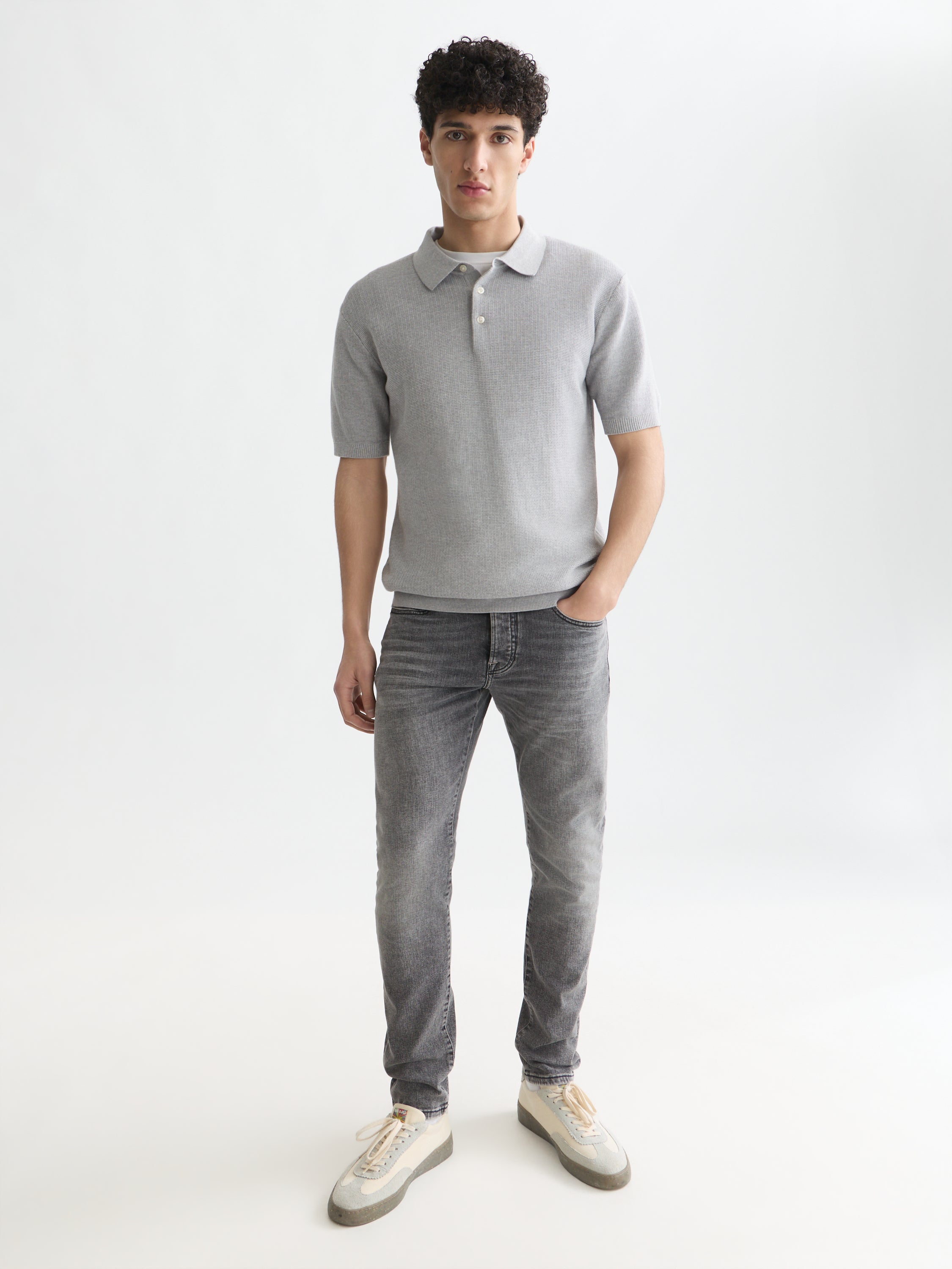 Seasonal Core Structured Knitted Regular Fit Polo - Grey Melange