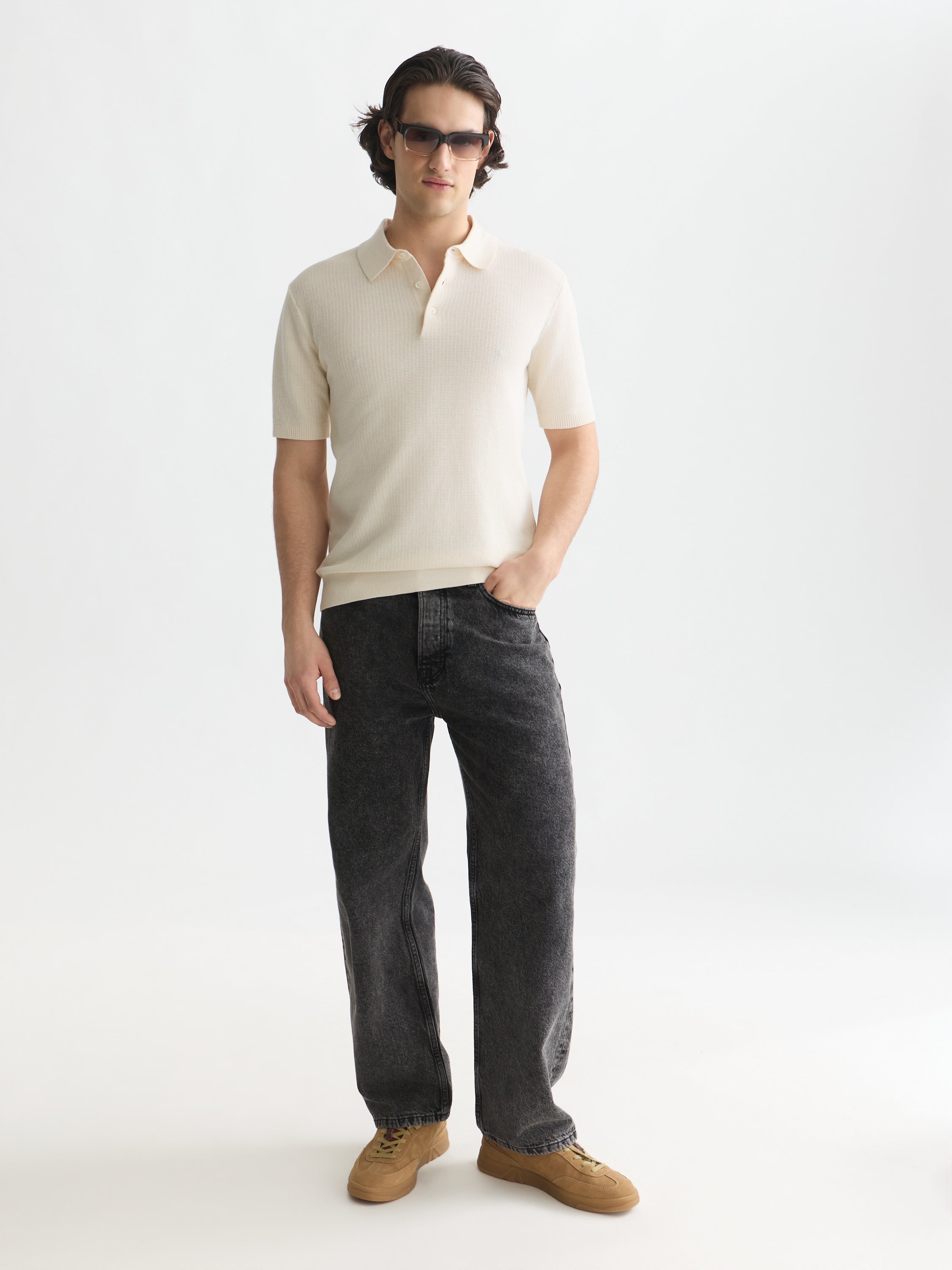 Seasonal Core Structured Knitted Regular Fit Polo - Eggnog