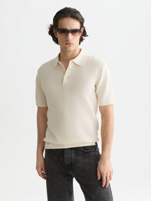 Seasonal Core Structured Knitted Regular Fit Polo - Eggnog