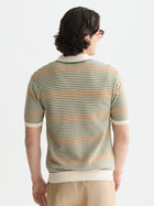 Striped Structured Knitted Regular Fit Polo - Oil Green Stripe