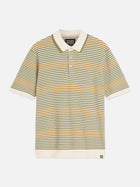 Striped Structured Knitted Regular Fit Polo - Oil Green Stripe