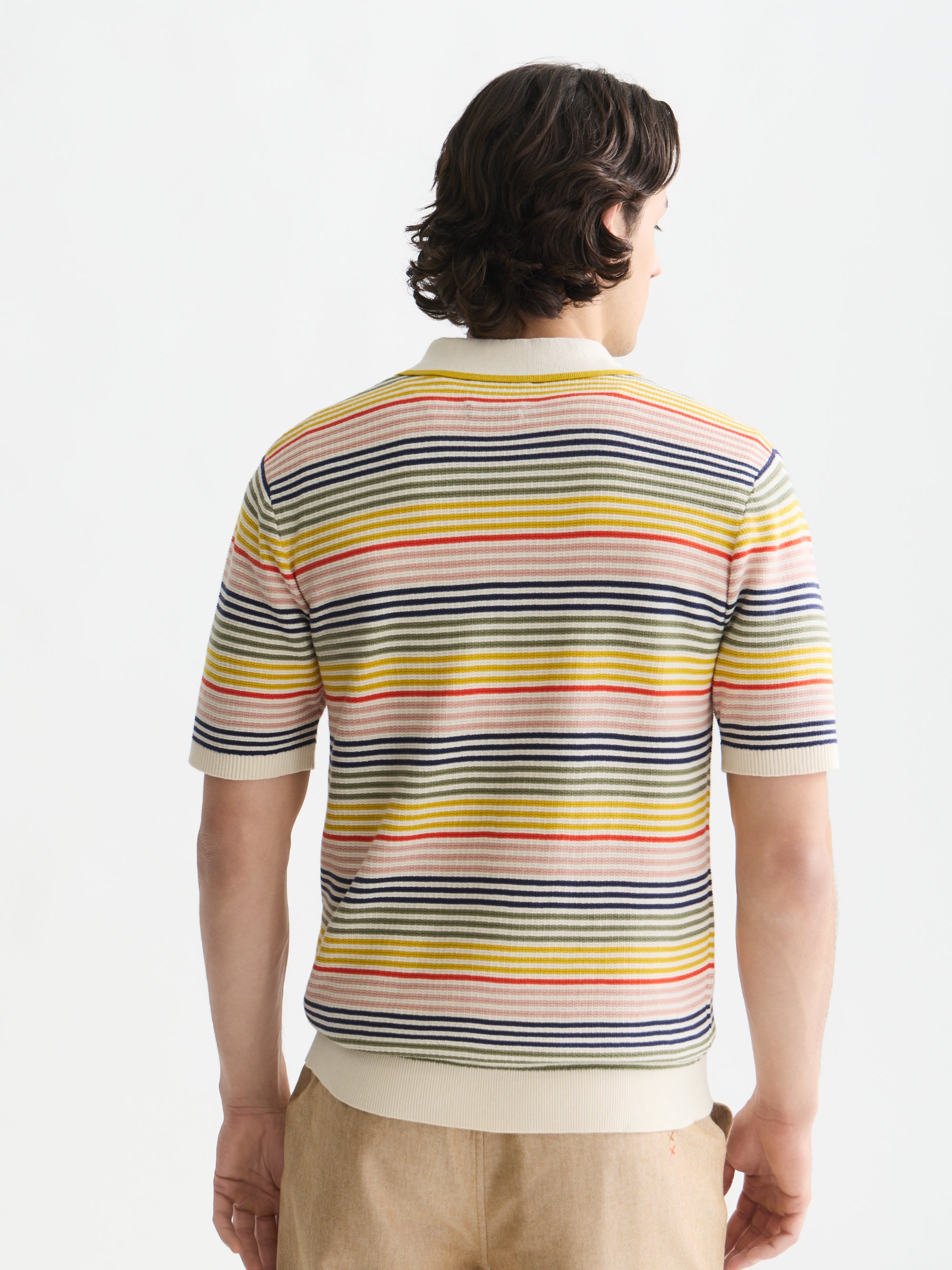 Striped Structured Knitted Regular Fit Polo - Multicolour Stripe