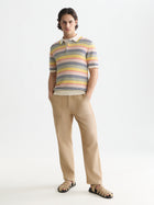 Striped Structured Knitted Regular Fit Polo - Multicolour Stripe