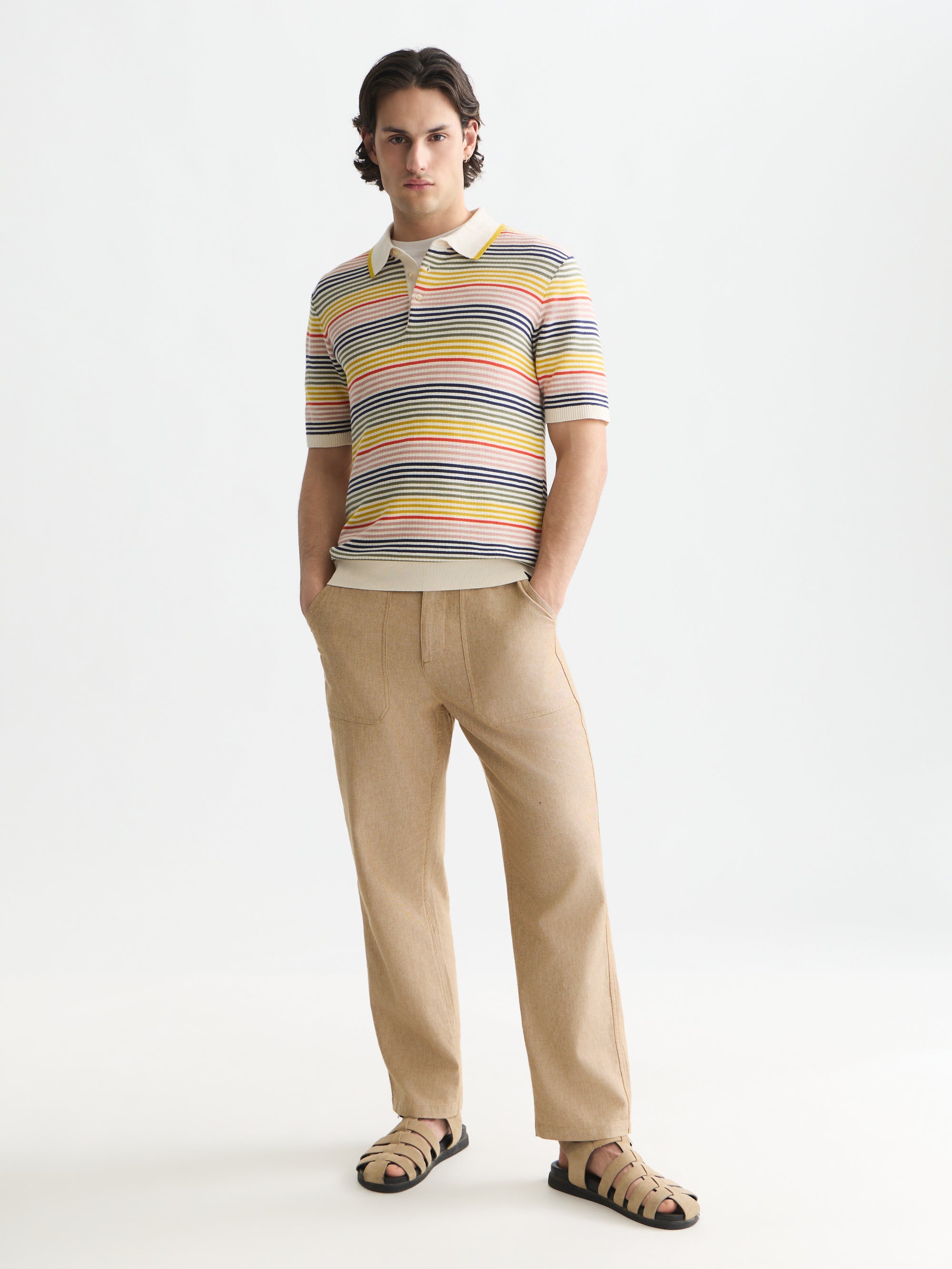 Striped Structured Knitted Regular Fit Polo - Multicolour Stripe