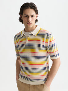 Striped Structured Knitted Regular Fit Polo - Multicolour Stripe