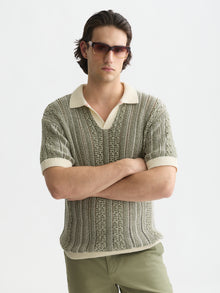 Multi Stitch Extra Dropped Shoulder Polo - Eggnog Melange