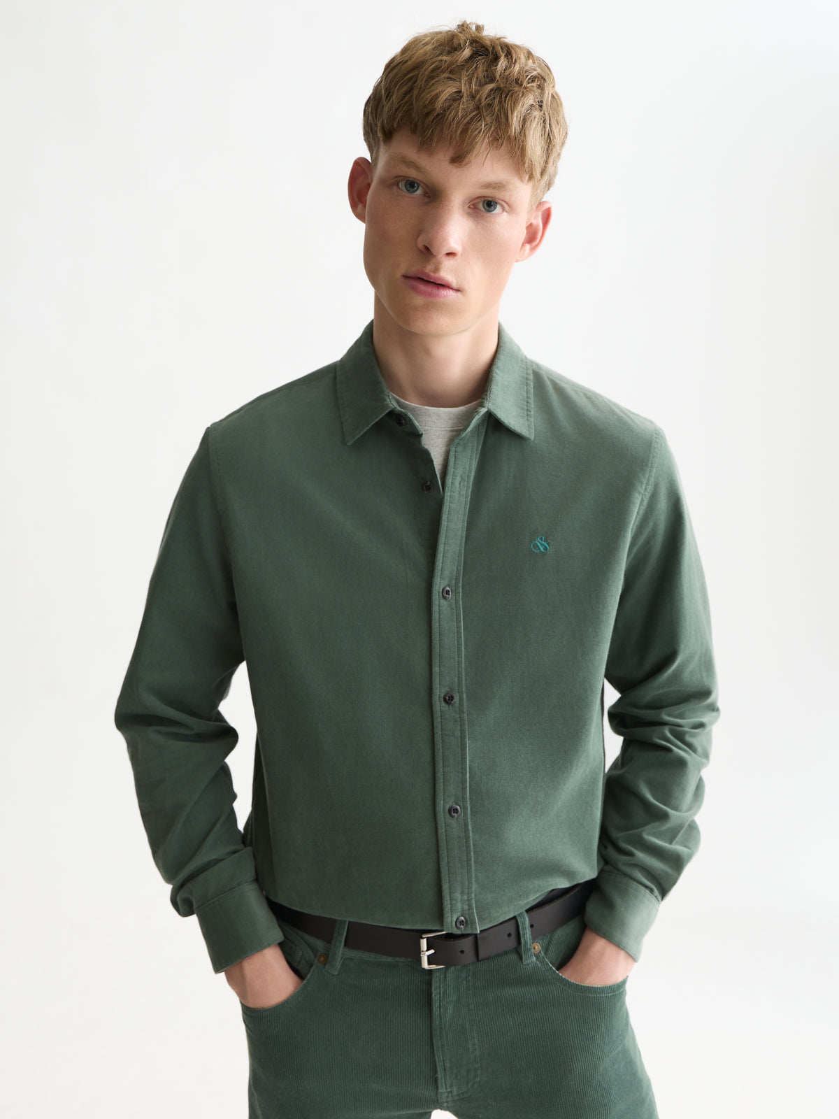 Fine Corduroy Regular-Fit Shirt - Dark Forest-1
