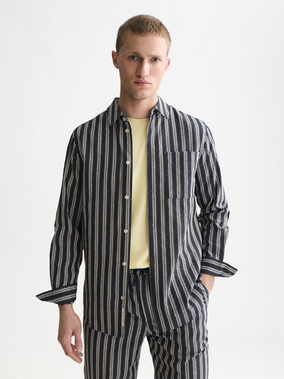 Textured Striped Regular-Fit Shirt - Sky Captain Stripe