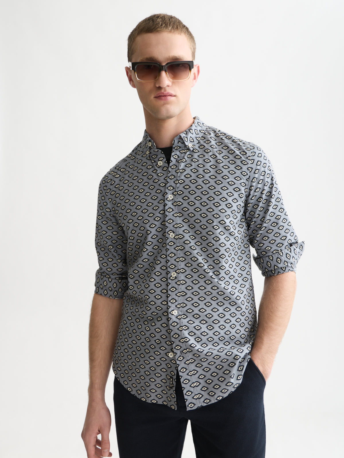 Micro Printed Slim-Fit Shirt - Glitch Geo Tradewinds