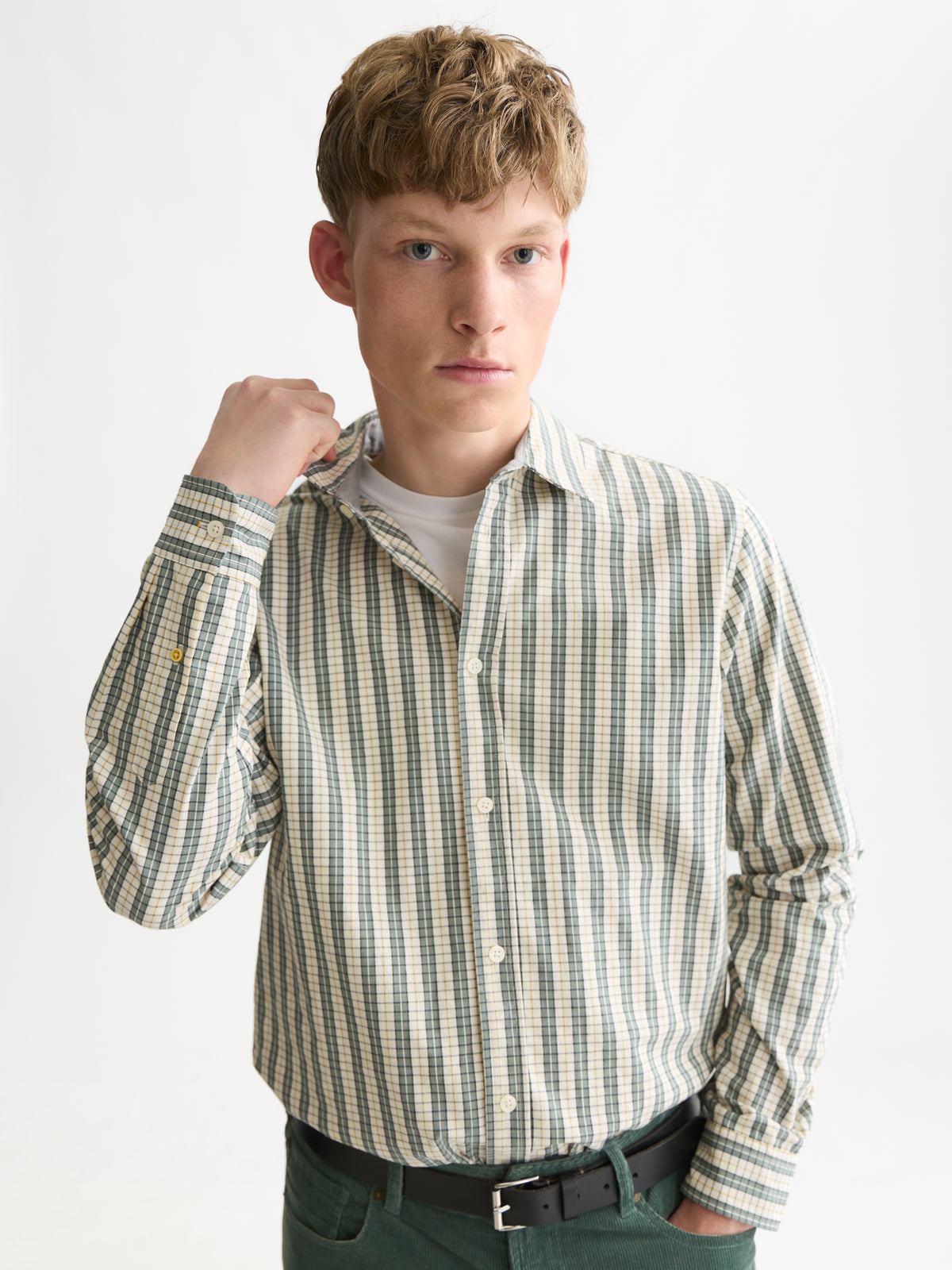 Micro Checked Regular-Fit Shirt - Dark Forest Stripe
