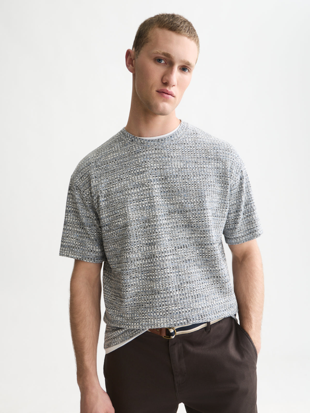Jacquard Relaxed-Fit T-Shirt - Dark Blue Melange