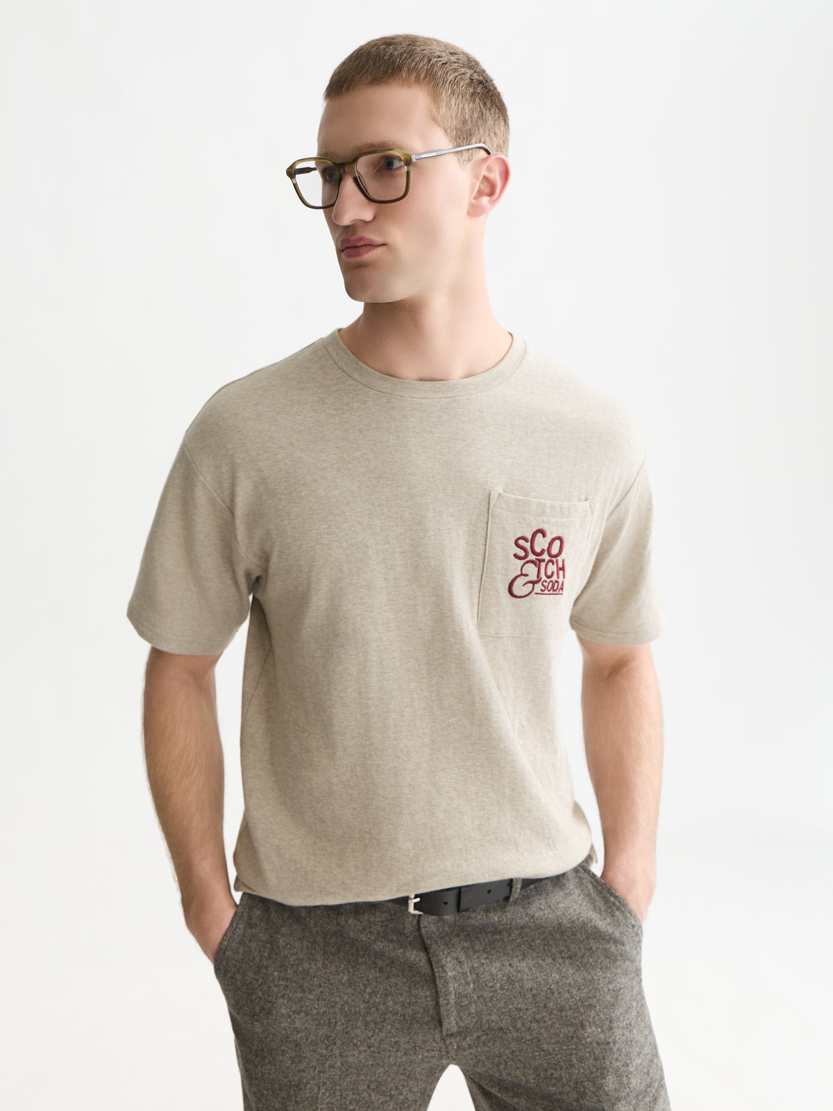 Bonded Chest Pocket And Artwork Relaxed-Fit T-Shirt - Pure Cashmere Melange-1