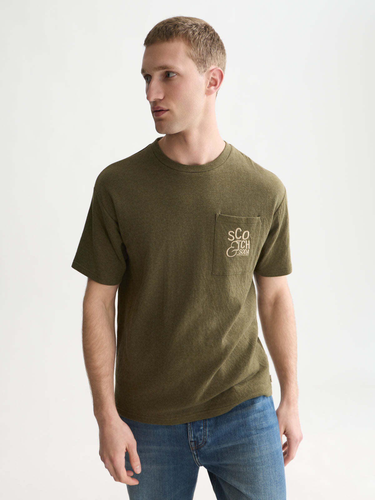 Bonded Chest Pocket And Artwork Relaxed-Fit T-Shirt - Dark Forest Melange-1