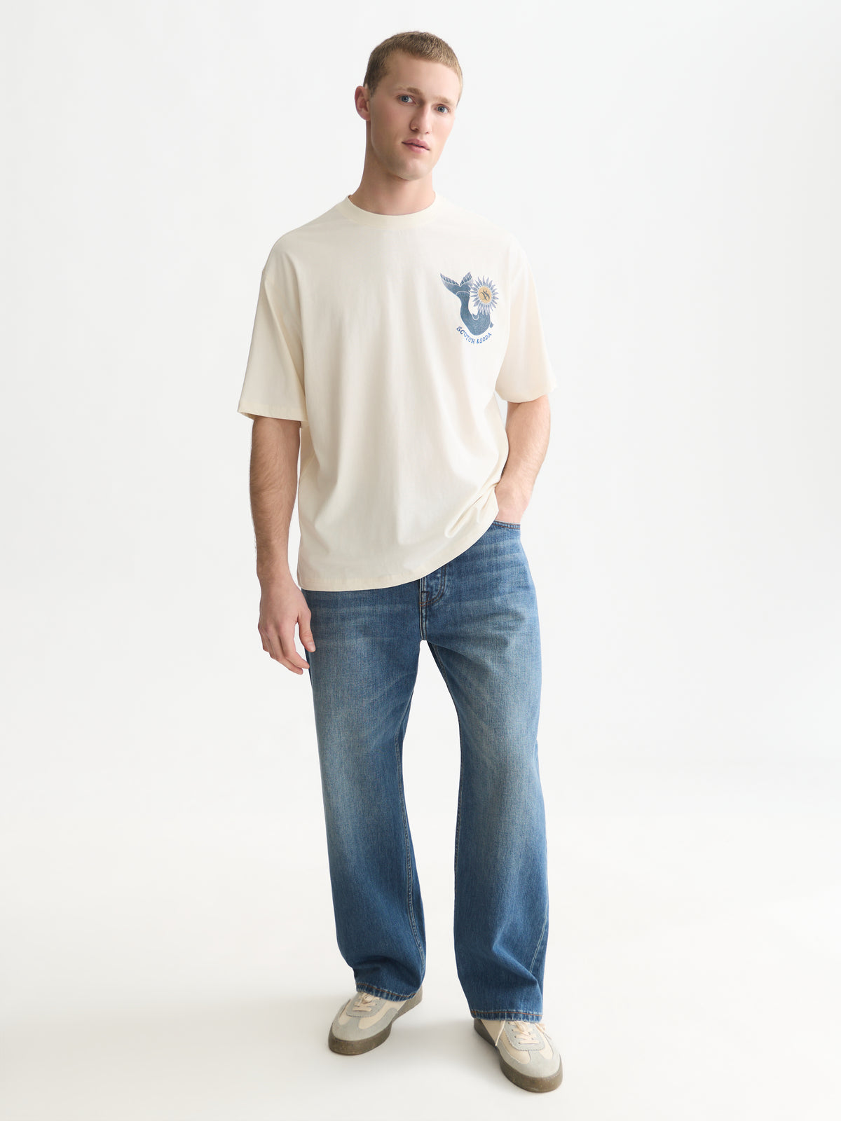 Front And Back Artwork Loose-Fit T-Shirt - Eggnog-3