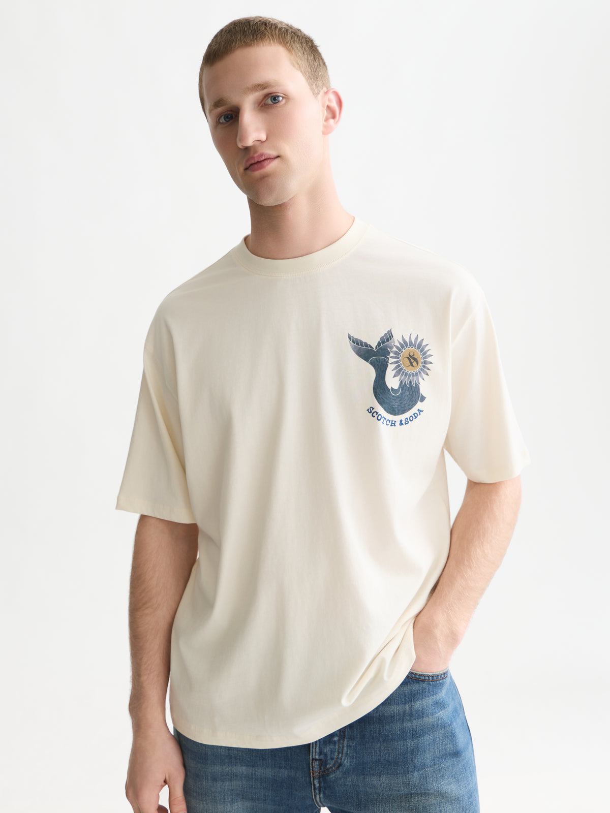 Front And Back Artwork Loose-Fit T-Shirt - Eggnog-1