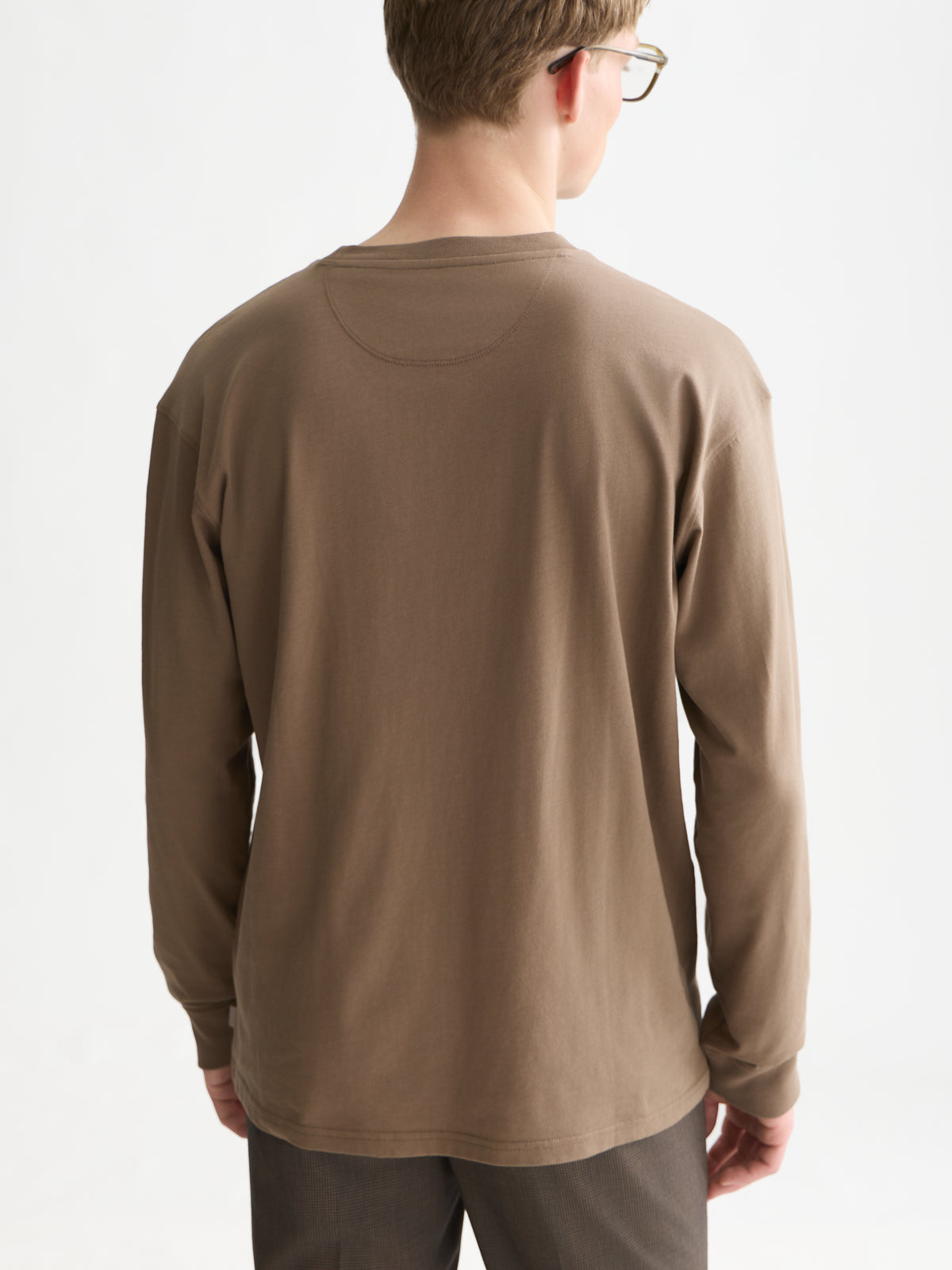 Embroidered Logo Long Sleeved Relaxed-Fit T-Shirt - Walnut-2