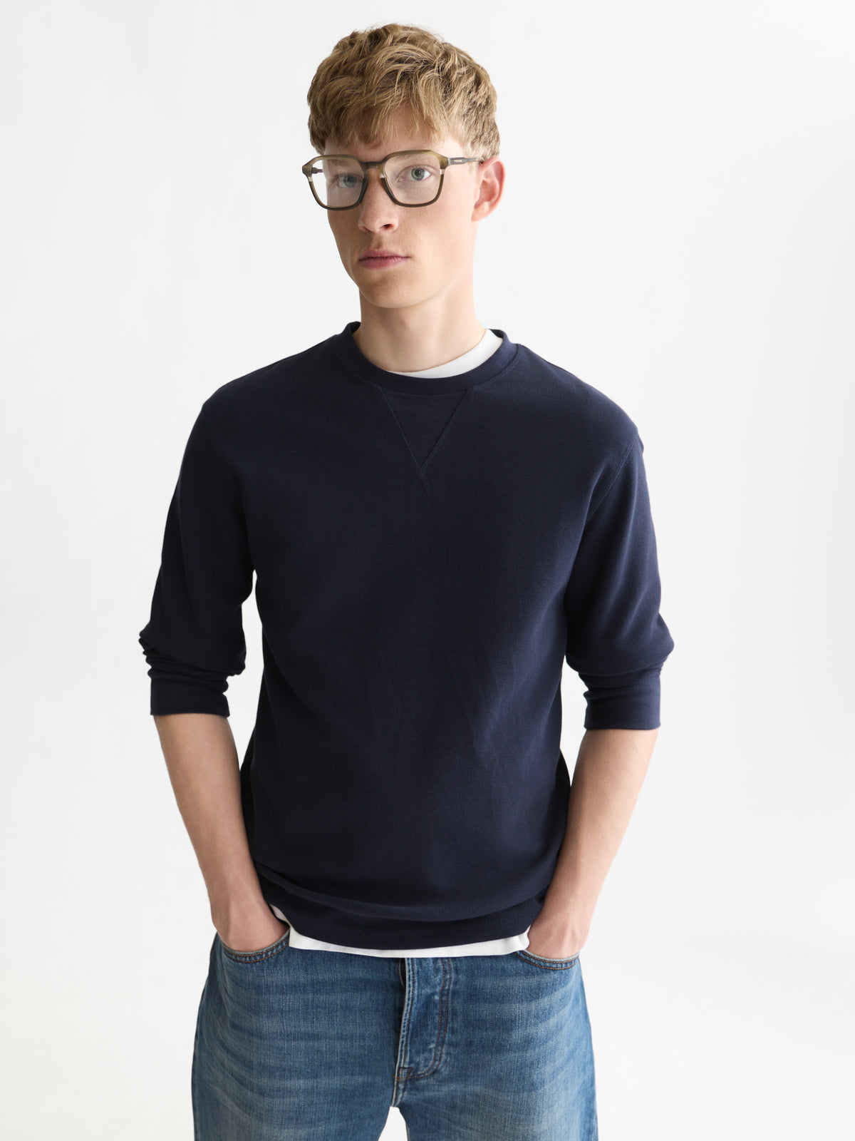 Waffle Regular-Fit Long Sleeved T-Shirt - Sky Captain