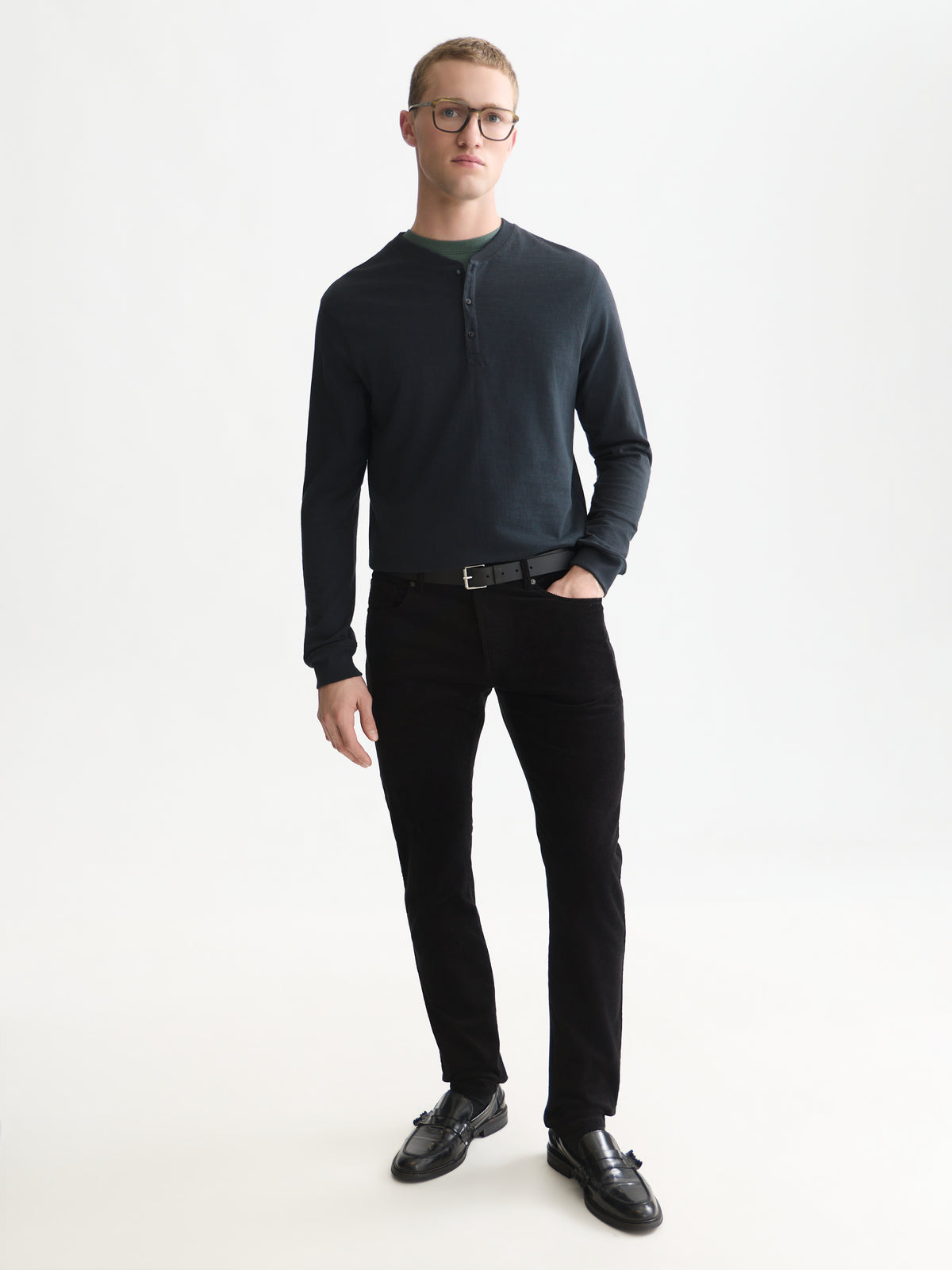 Henley Slub Regular-Fit Long Sleeved T-Shirt - Meteorite-3