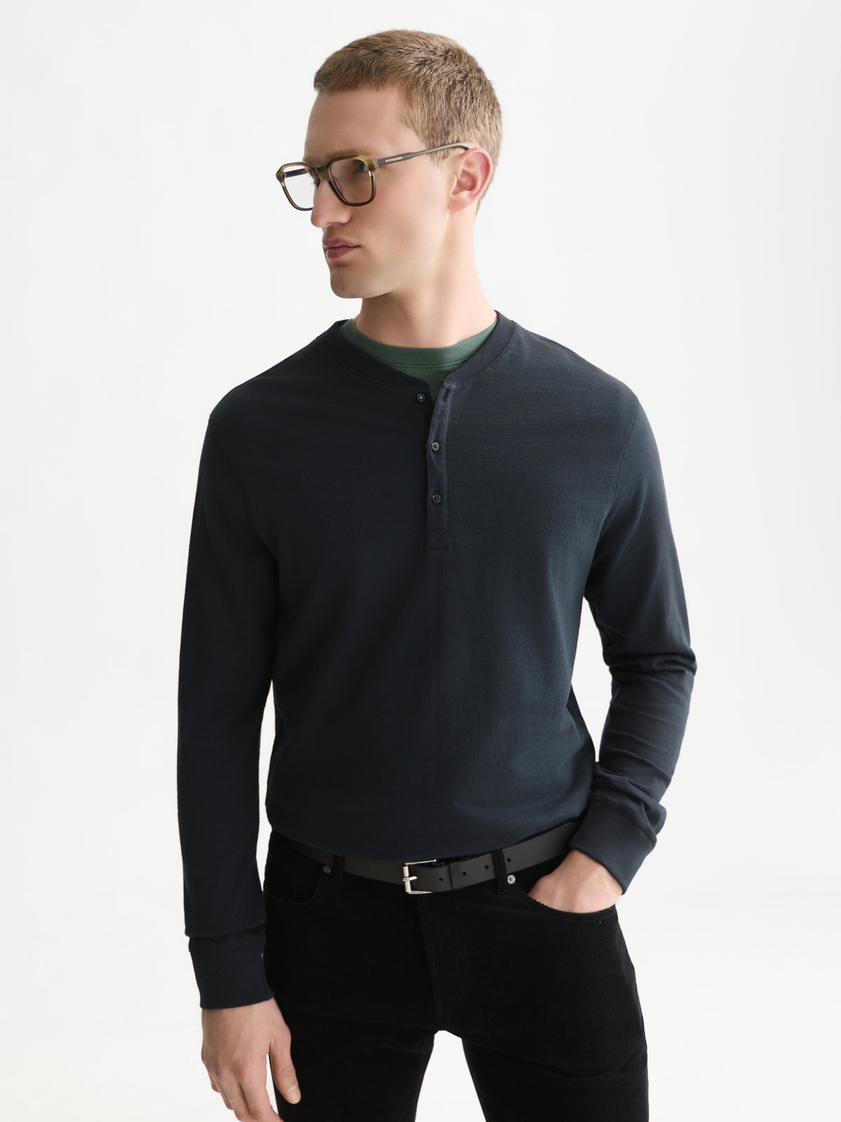 Henley Slub Regular-Fit Long Sleeved T-Shirt - Meteorite-1