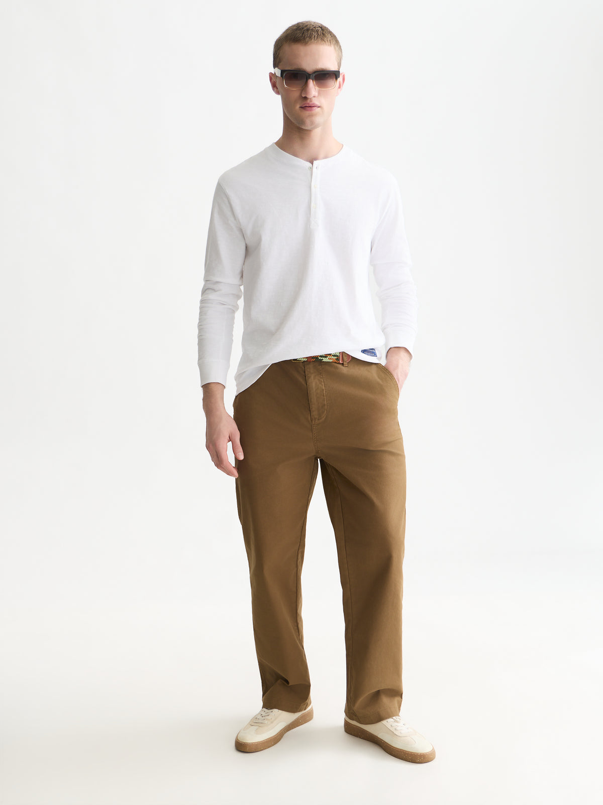 Henley Slub Regular-Fit Long Sleeved T-Shirt - Bright White-3