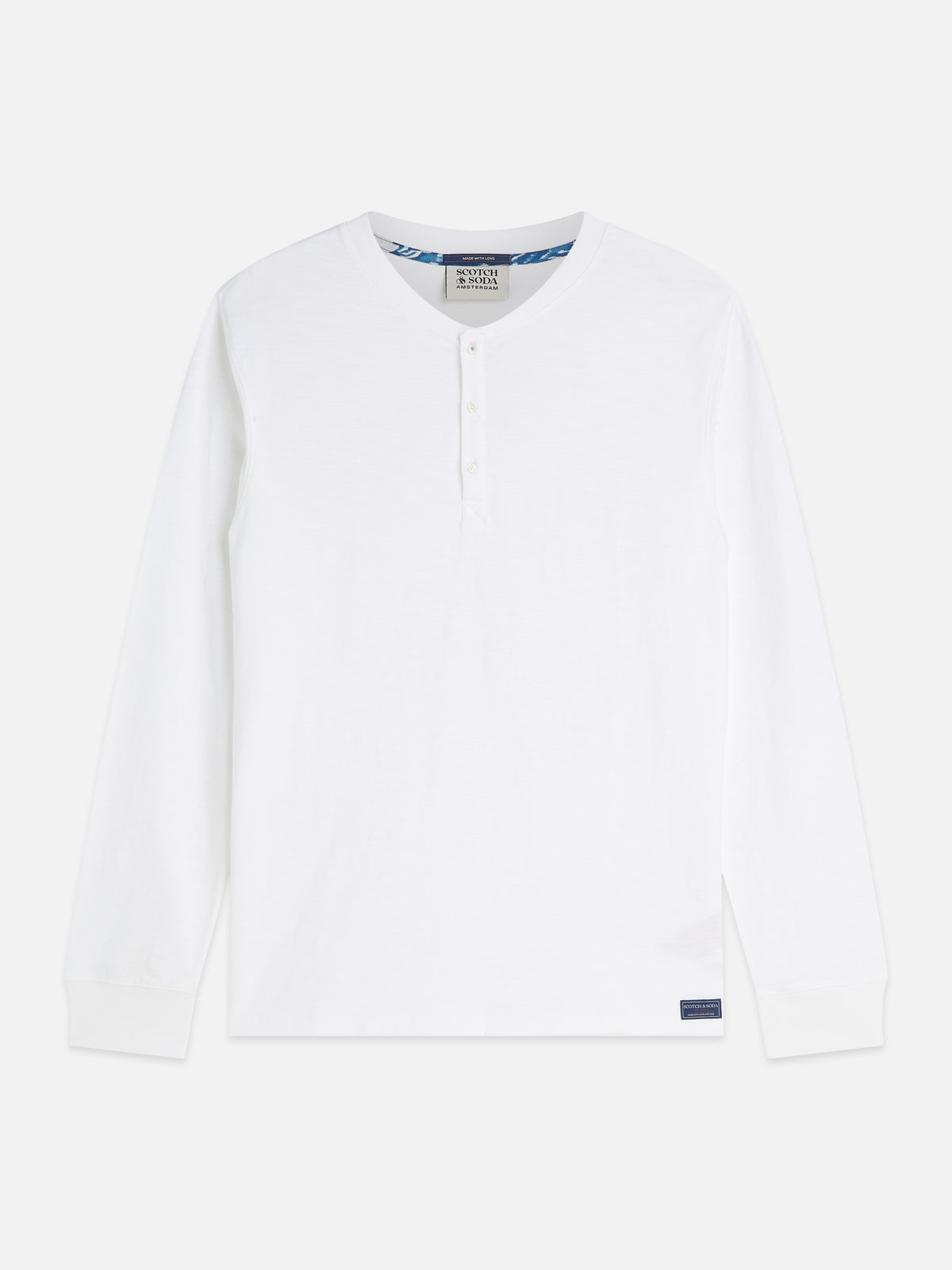 Henley Slub Regular-Fit Long Sleeved T-Shirt - Bright White
