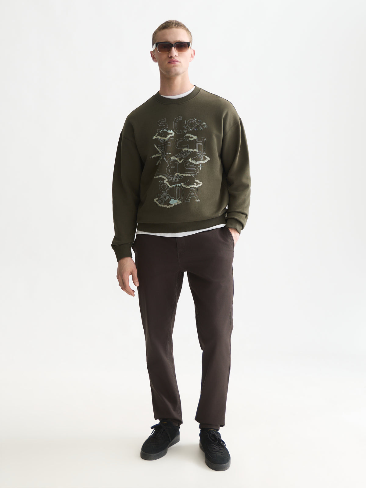 Front Embroidered Artwork Relaxed-Fit Sweatshirt - Forest Night