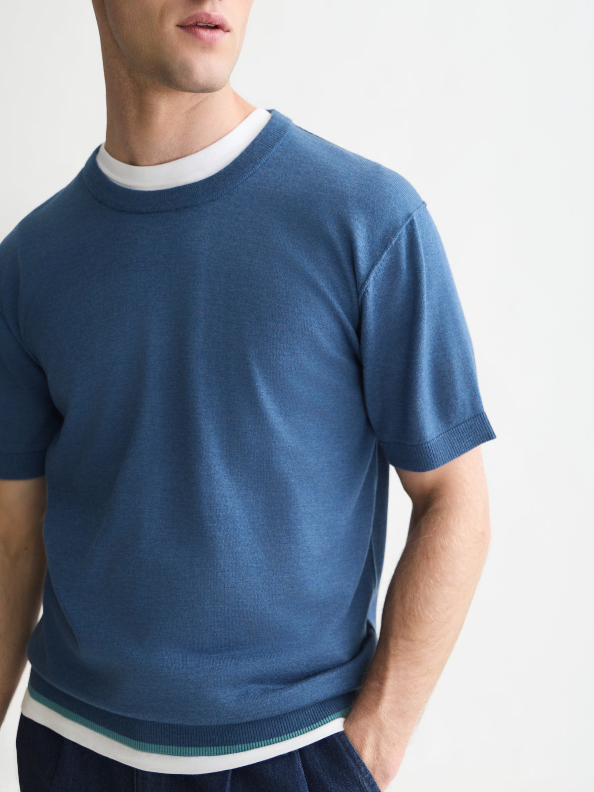 Knitted Wool-Blend Relaxed-Fit T-Shirt - Ensign Blue