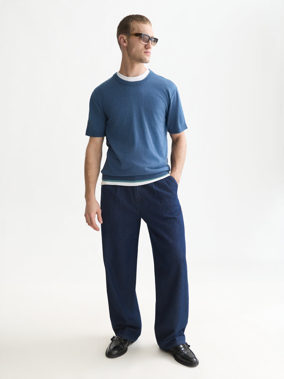 Knitted Wool-Blend Relaxed-Fit T-Shirt - Ensign Blue