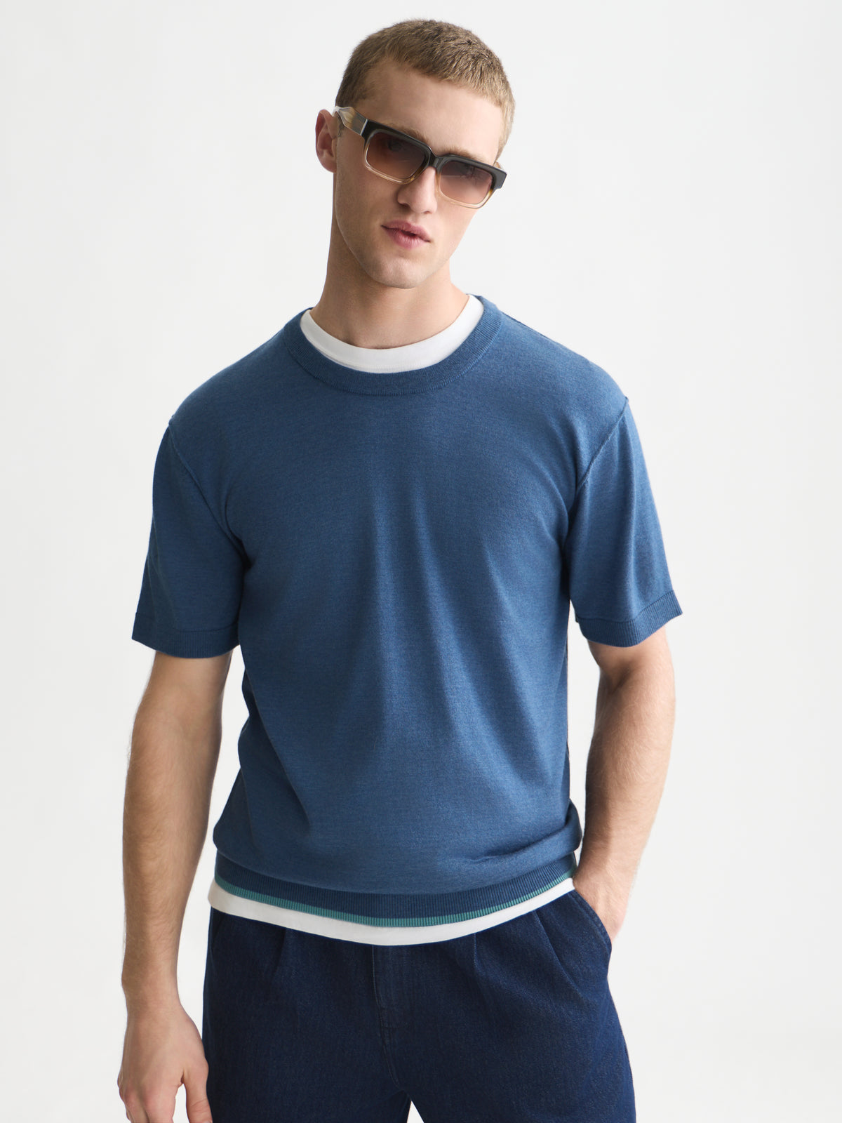 Knitted Wool-Blend Relaxed-Fit T-Shirt - Ensign Blue