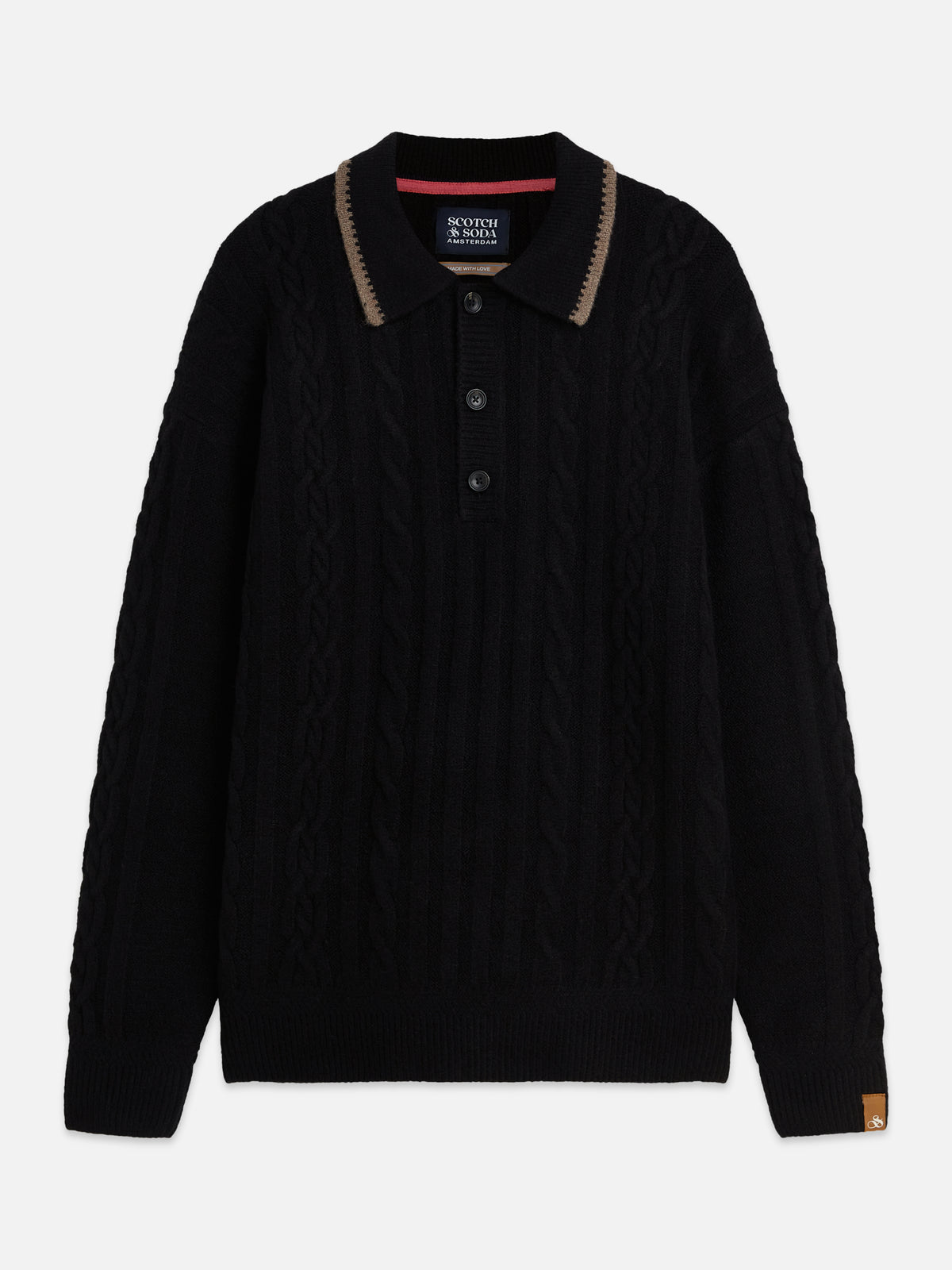Soft Knit Polo Cable Dropped Shoulder Pullover - Meteorite