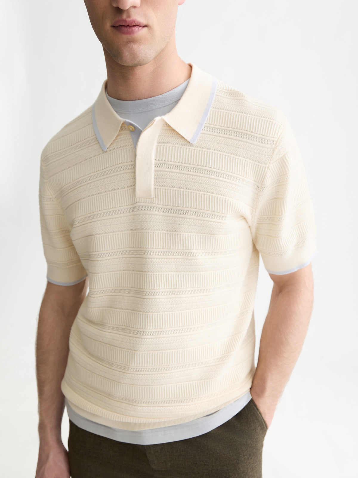 Structured Knitted Regular-Fit Polo - Eggnog