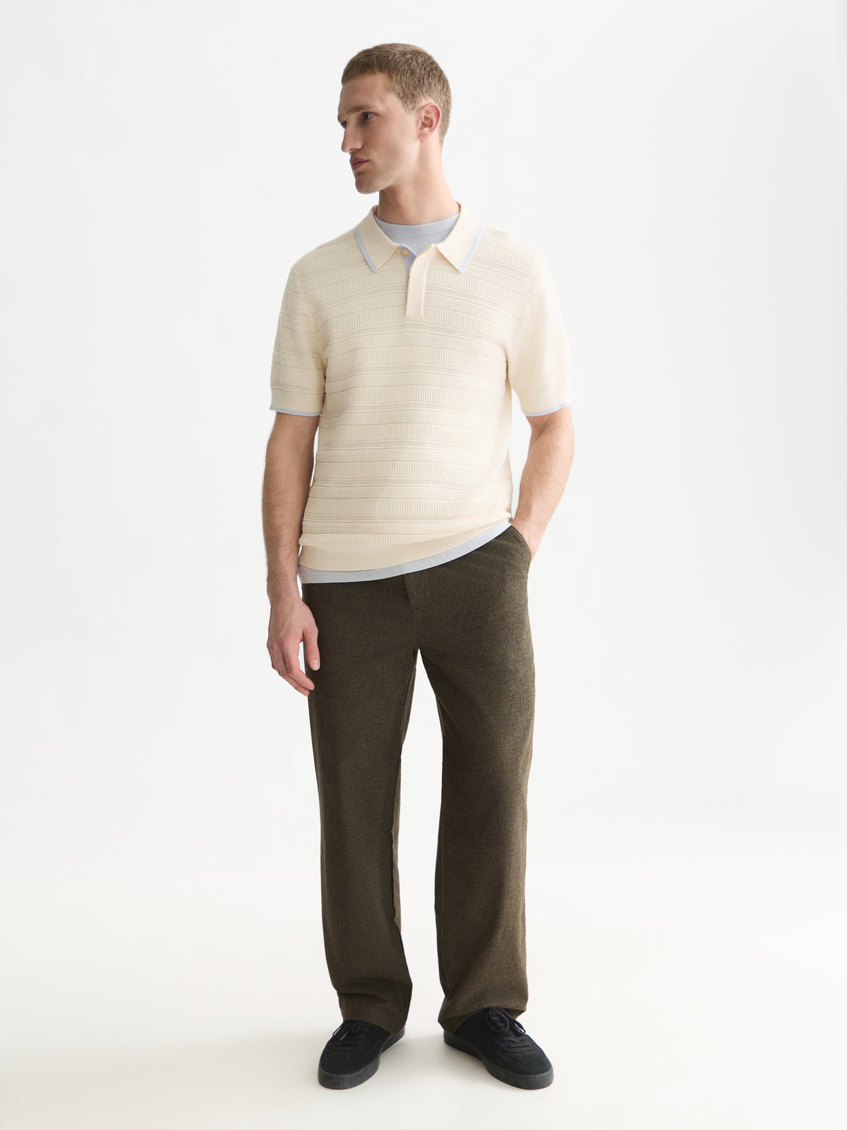 Structured Knitted Regular-Fit Polo - Eggnog